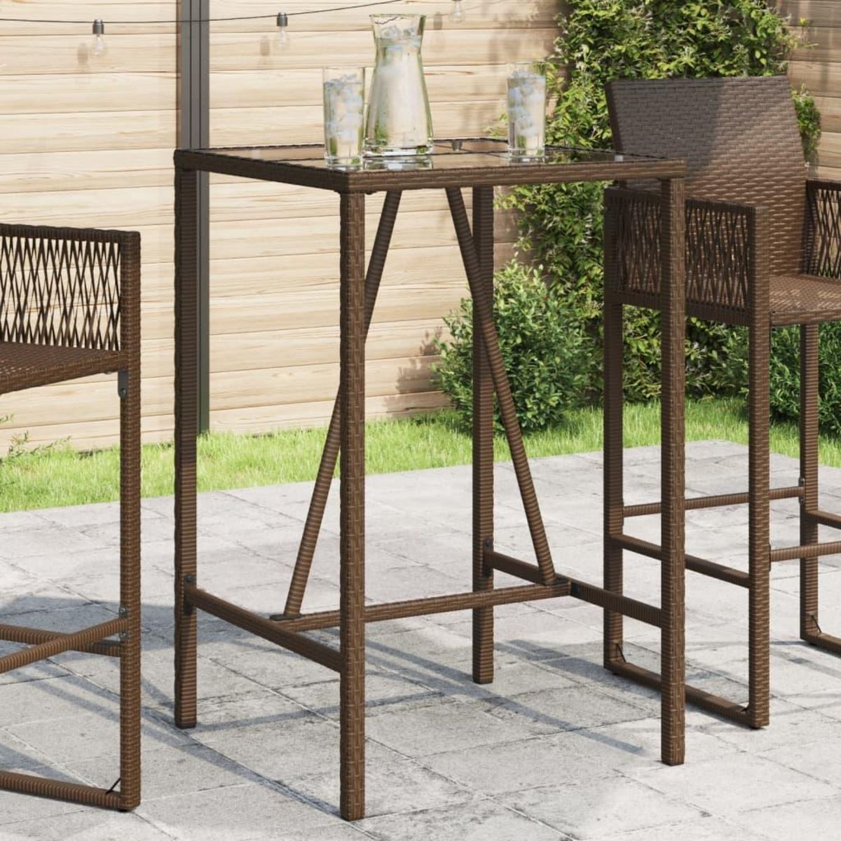 VIDAXL Table de bar d'exterieur marron 70x70x110 cm resine tressee