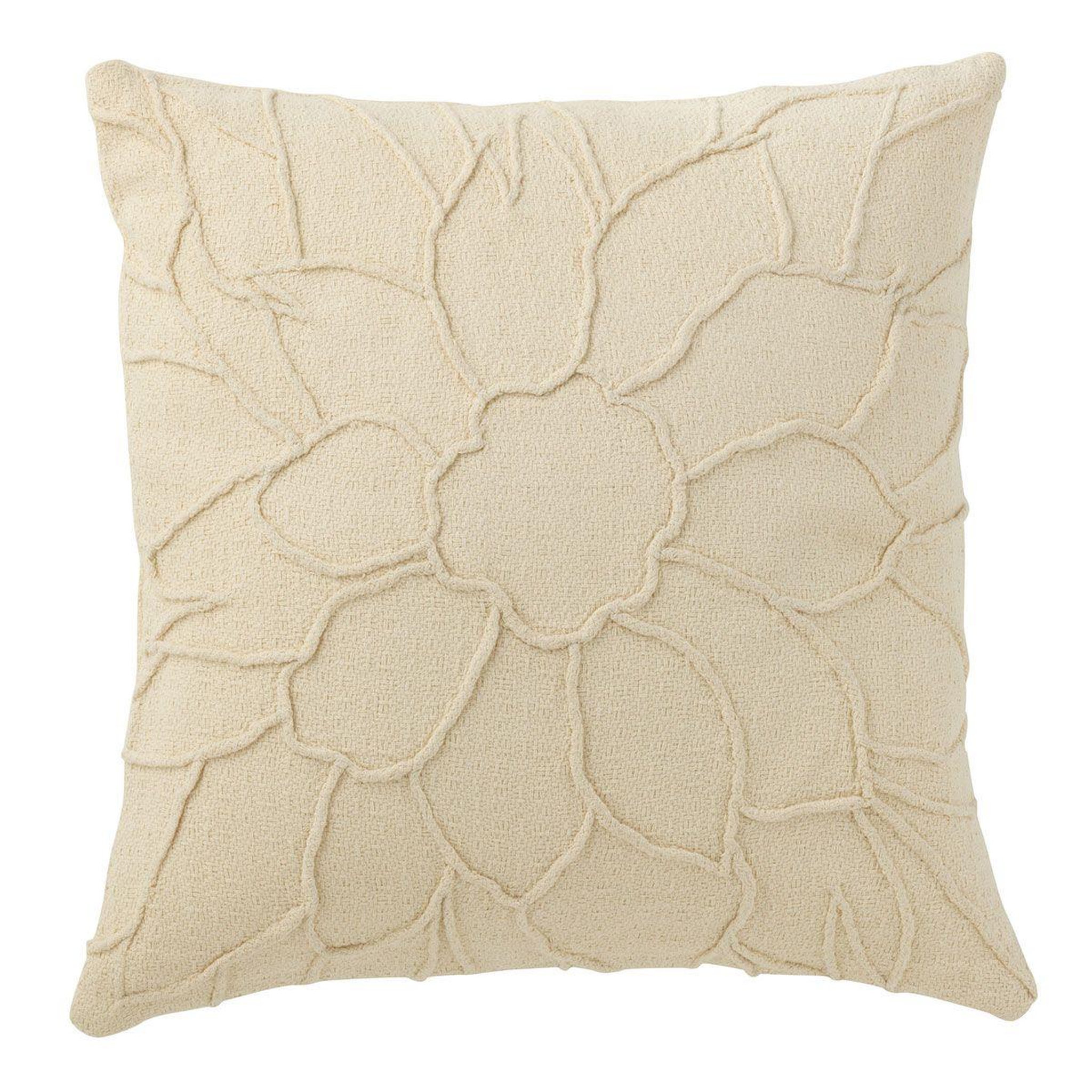 J-LINE Coussin déco  fleur  43x43cm blanc