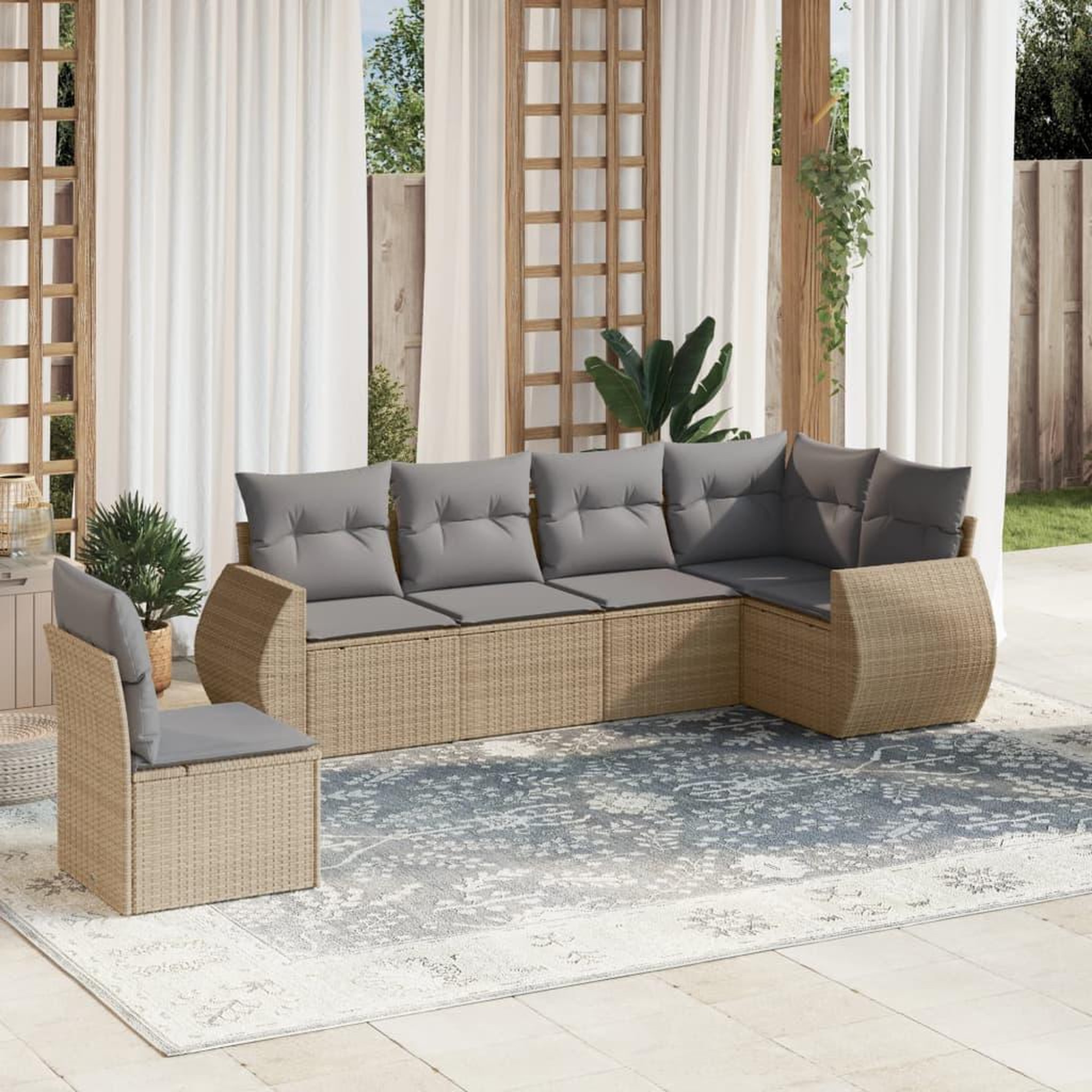 VIDAXL Salon de jardin avec coussins 6 pcs beige resine tressee