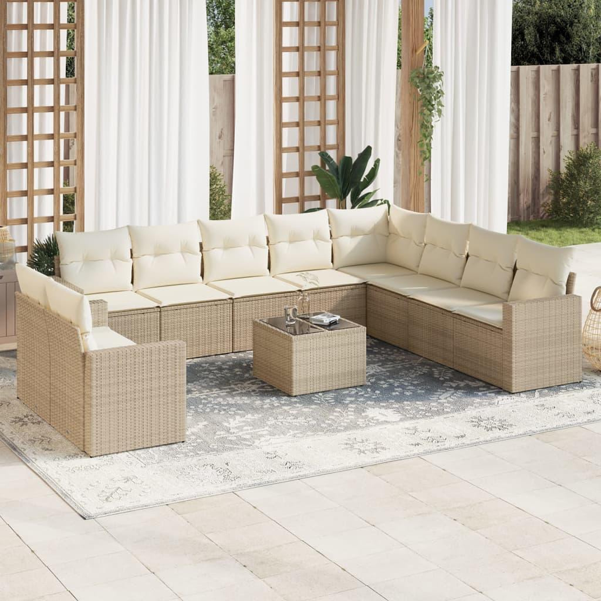 VIDAXL Salon de jardin 11 pcs avec coussins beige resine tressee