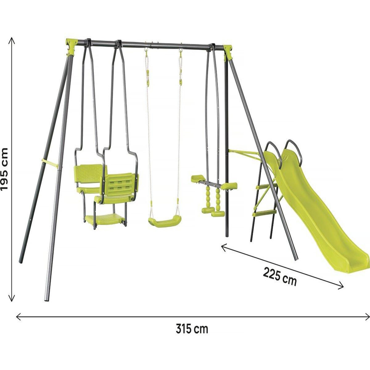 Habitat et Jardin Portique en métal avec toboggan  Ludo II  avec 4 agrès - Vert