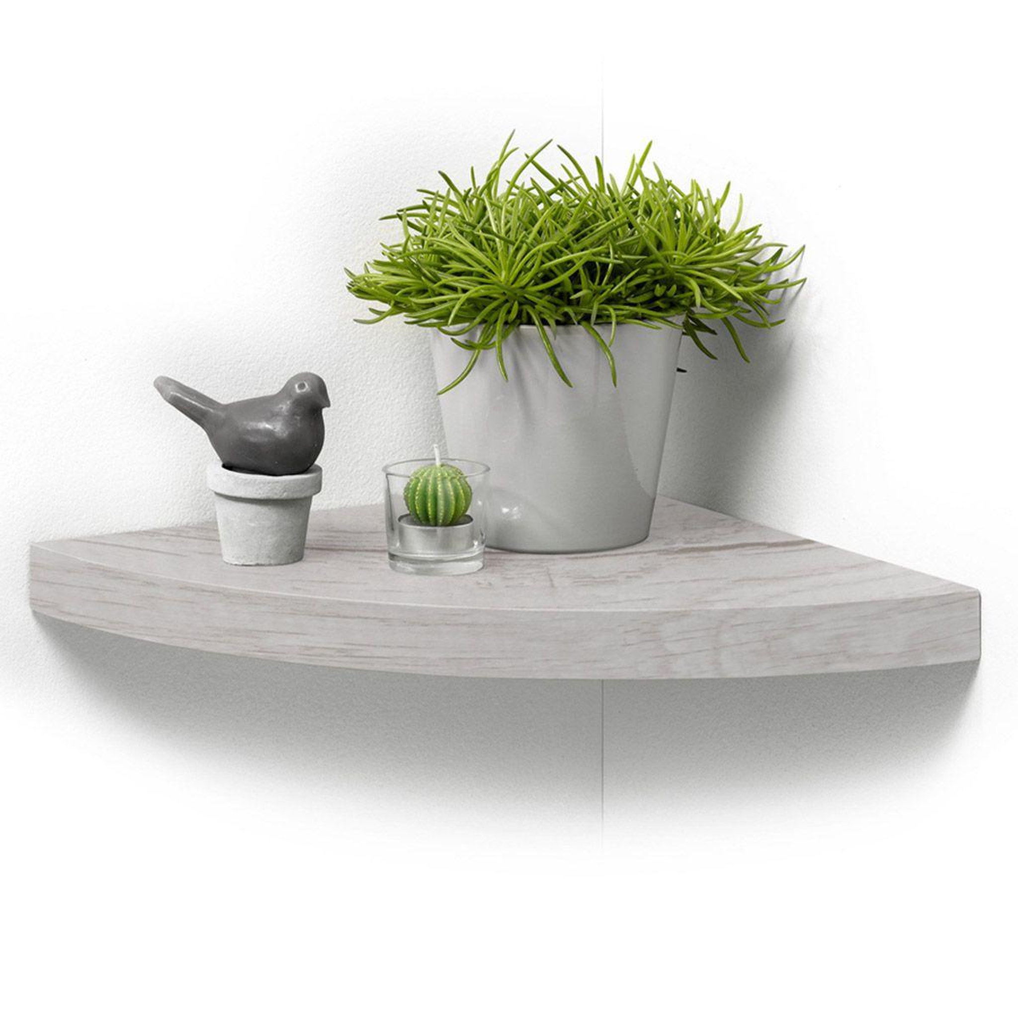 Voir la diapositive 1 : HOMEA Étagère d'angle murale  flottante  25cm chêne blanchi