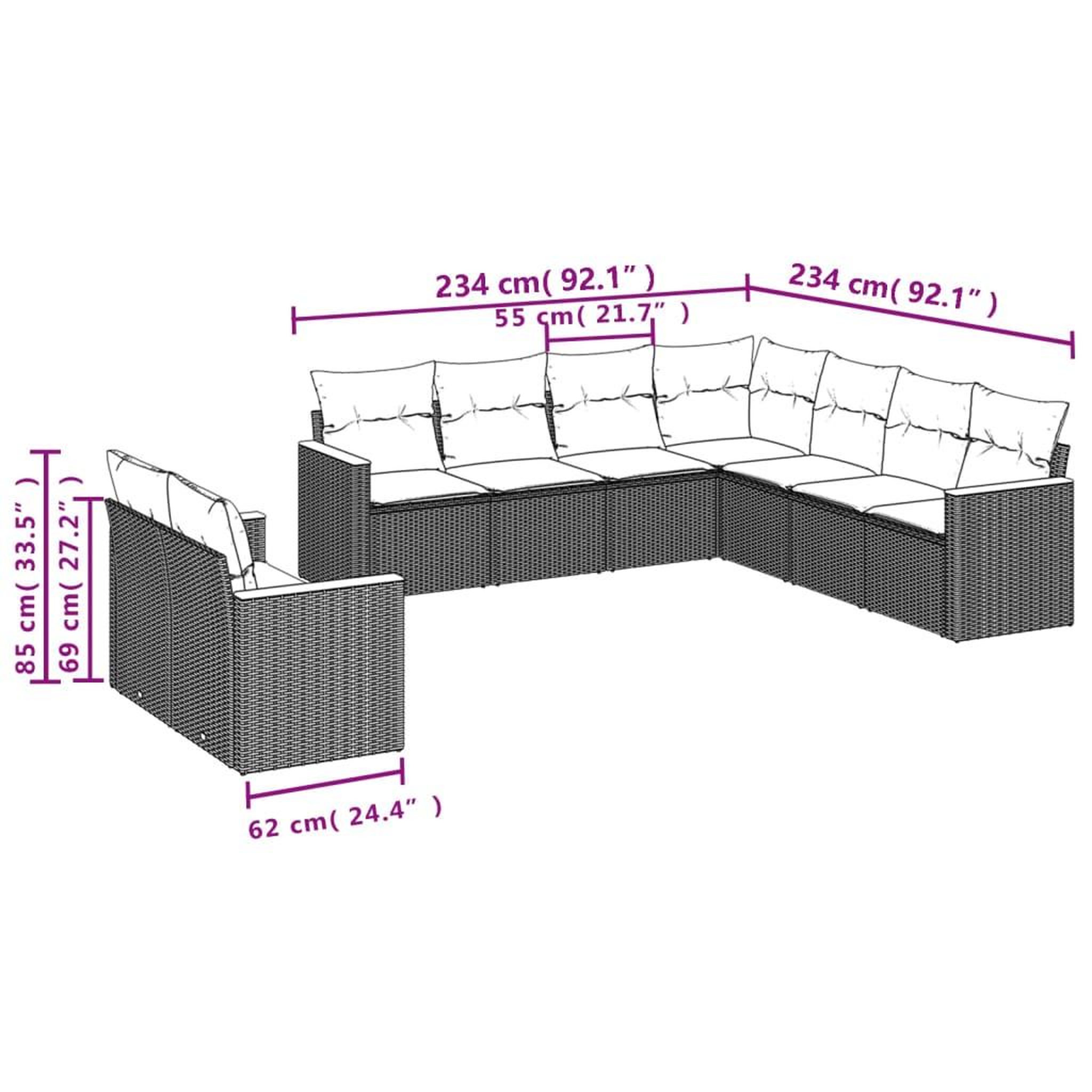 Voir la diapositive 3 : VIDAXL Salon de jardin 9 pcs avec coussins noir resine tressee