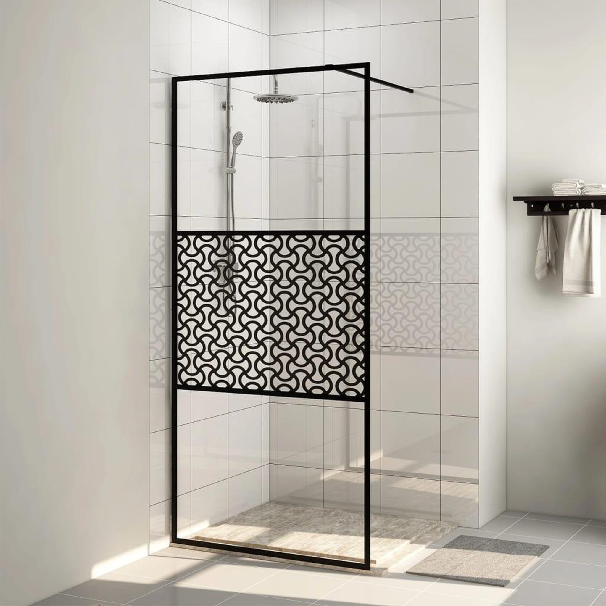 VIDAXL Paroi de douche avec verre ESG transparent 115x195 cm Noir