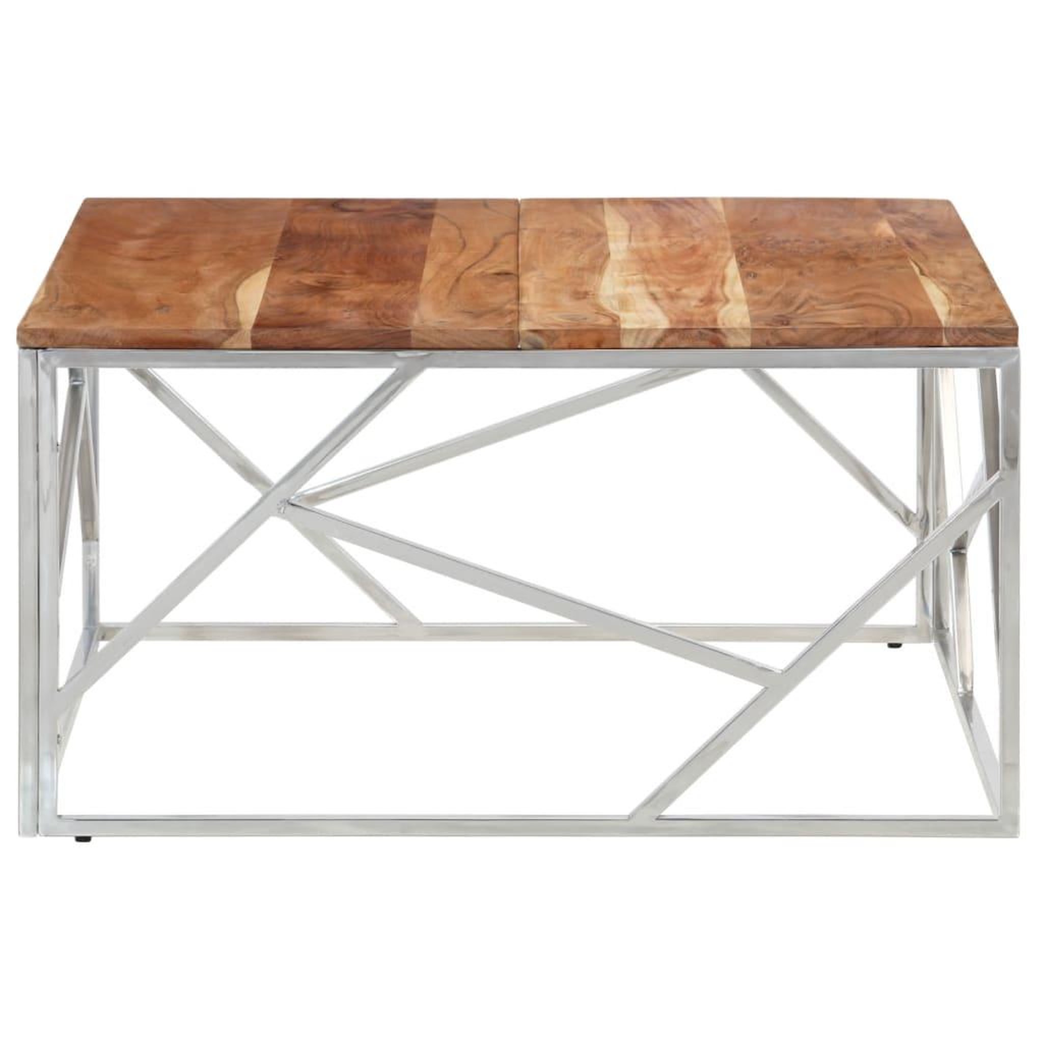 Voir la diapositive 4 : VIDAXL Table basse argente acier inoxydable et bois massif d'acacia
