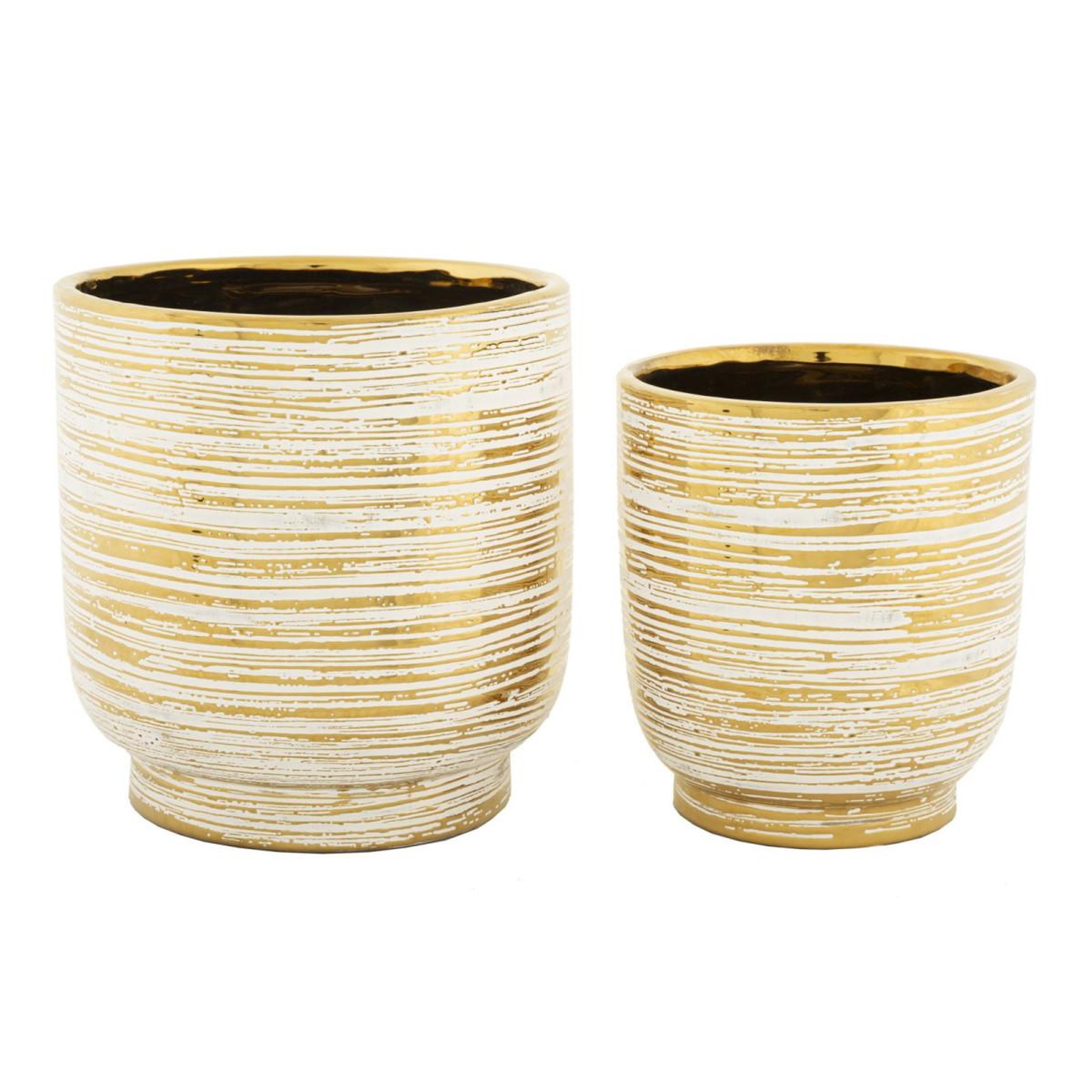 Paris Prix Lot de 2 vases en céramique  melody  24cm or & blanc