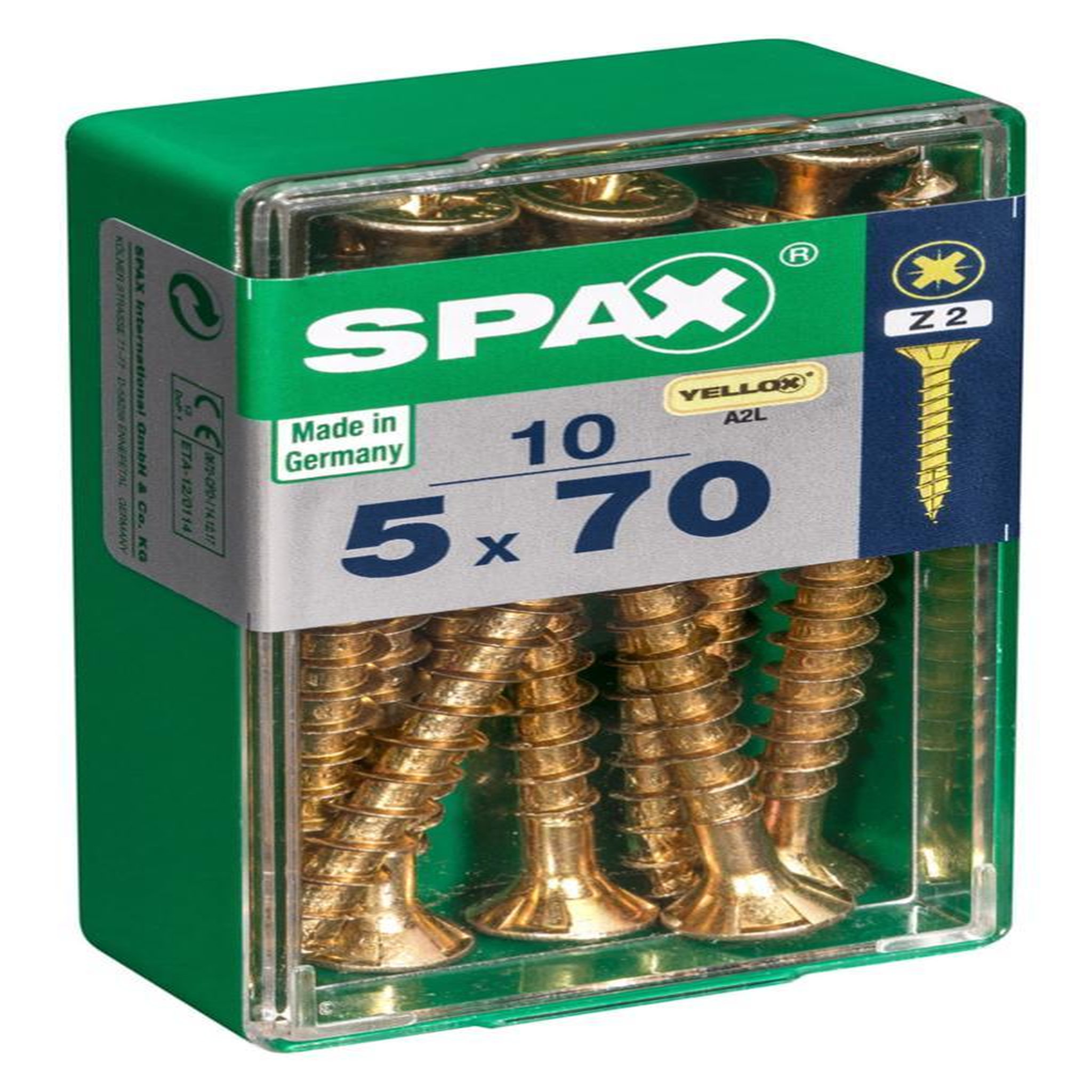 CENTRALE BRICO Lot de 10 vis acier tête fraisée pozidriv SPAX, Diam.5 mm x L.70 mm