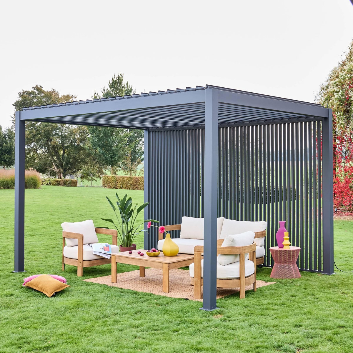 SWEEEK Pergola bioclimatique. aluminium. 3x4m. lames orientables + persienne verticale 130cm anthracite