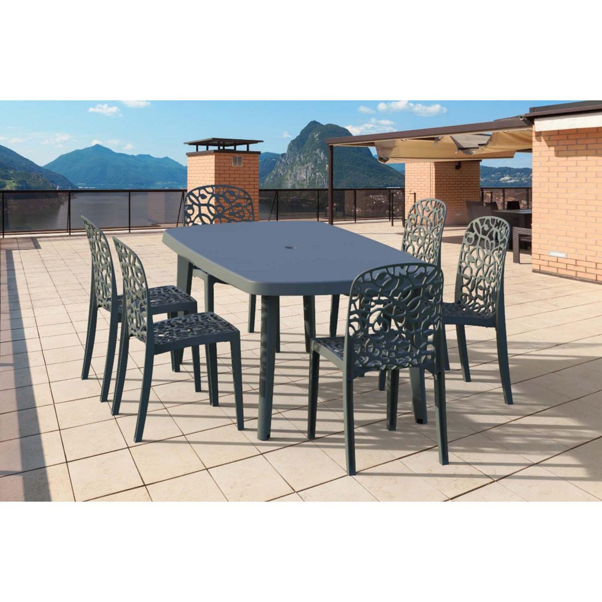 CONCEPT USINE Ensemble table et 6 chaises en plastique recyclé ATLANTIC