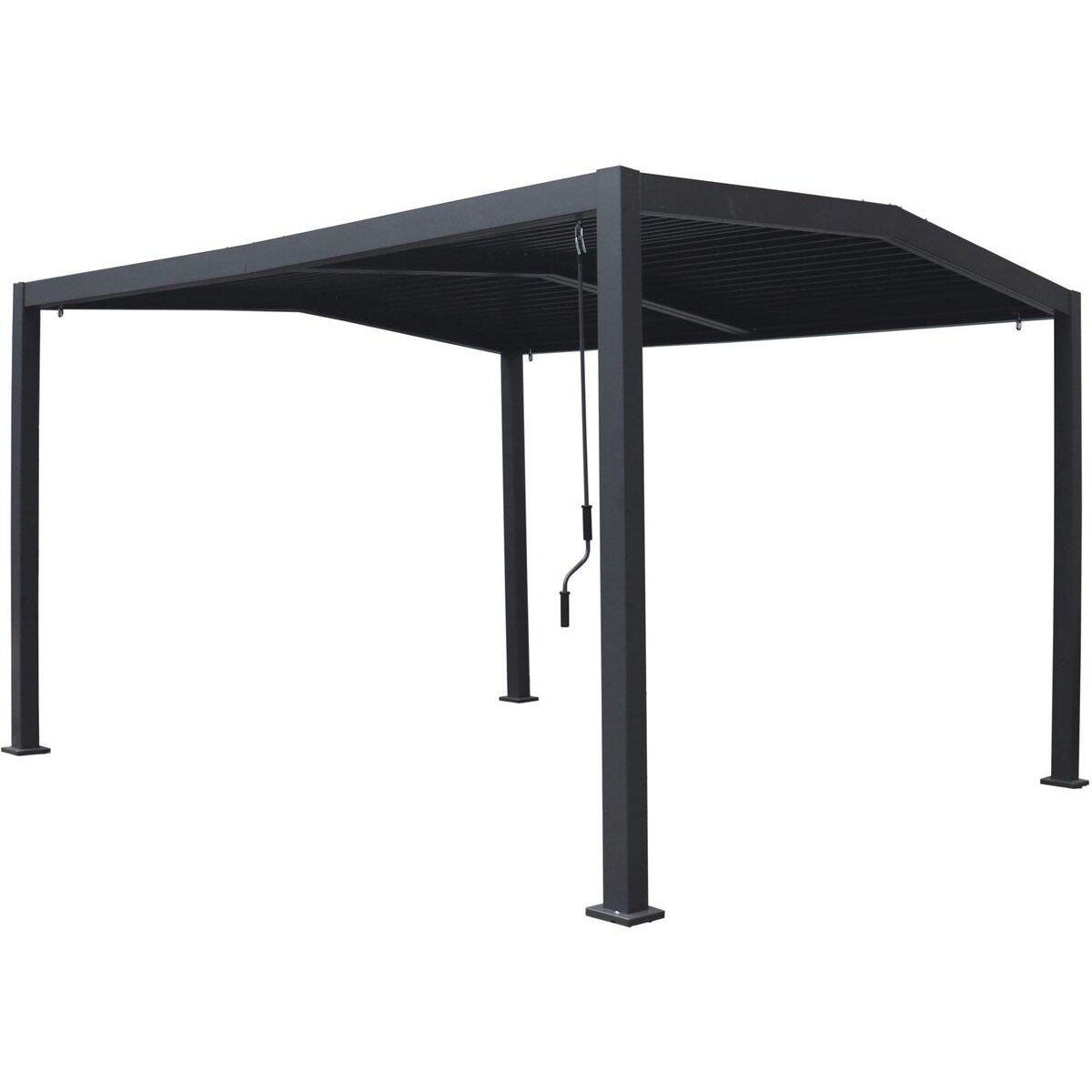 Habitat et Jardin Pergola bioclimatique toit 2 pans  Victoria  en aluminium et métal- 3,5 x 4 m - Gris