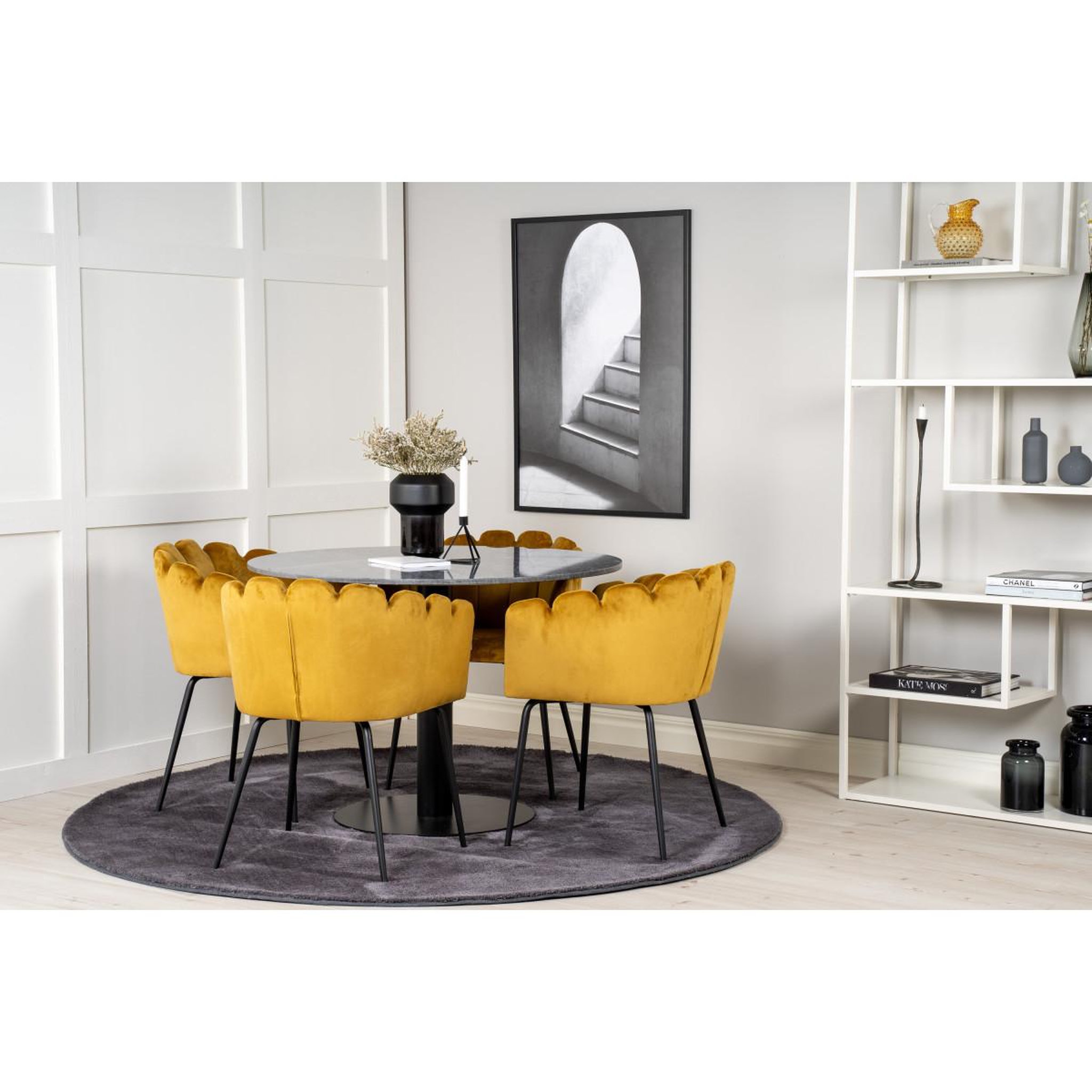 Voir la diapositive 5 : Paris Prix Ensemble Table à Manger & 4 Chaises  Estelle I & Limhamn  106cm Gris Foncé & Jaune