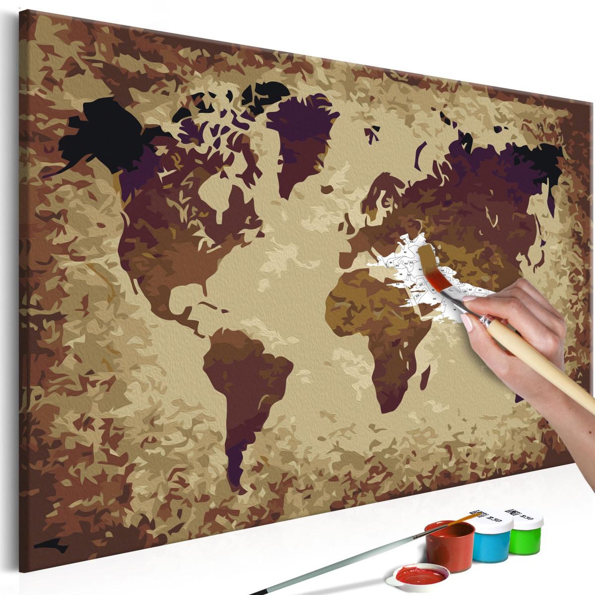 Voir la diapositive 1 : Paris Prix Tableau à Peindre Soi-Même  Carte du Monde Nuances de Brun  40x60cm