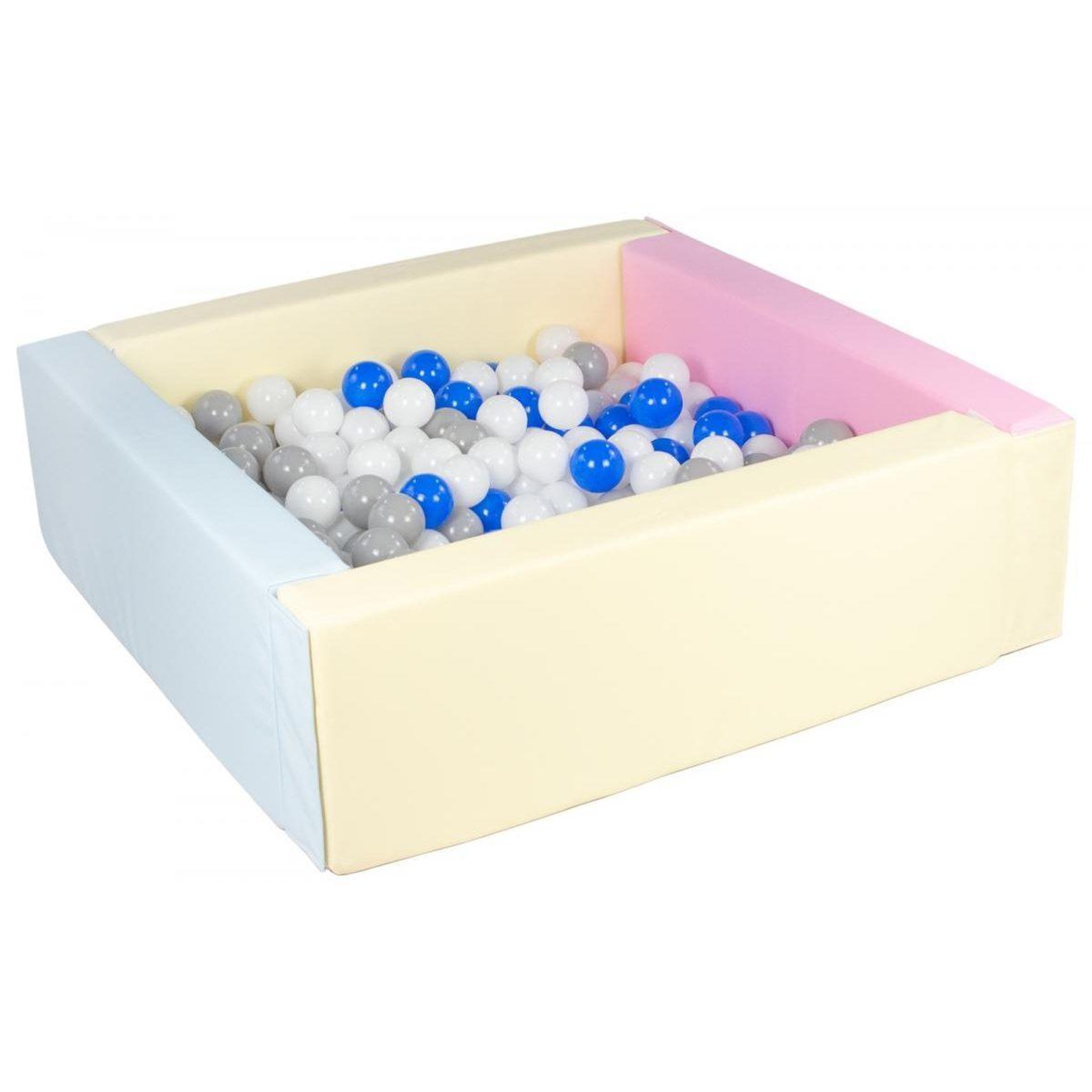 VELINDA Piscine à balles carrée avec 300 balles - rose, bleu, jaune (pastel)/blanc,bleu,gris