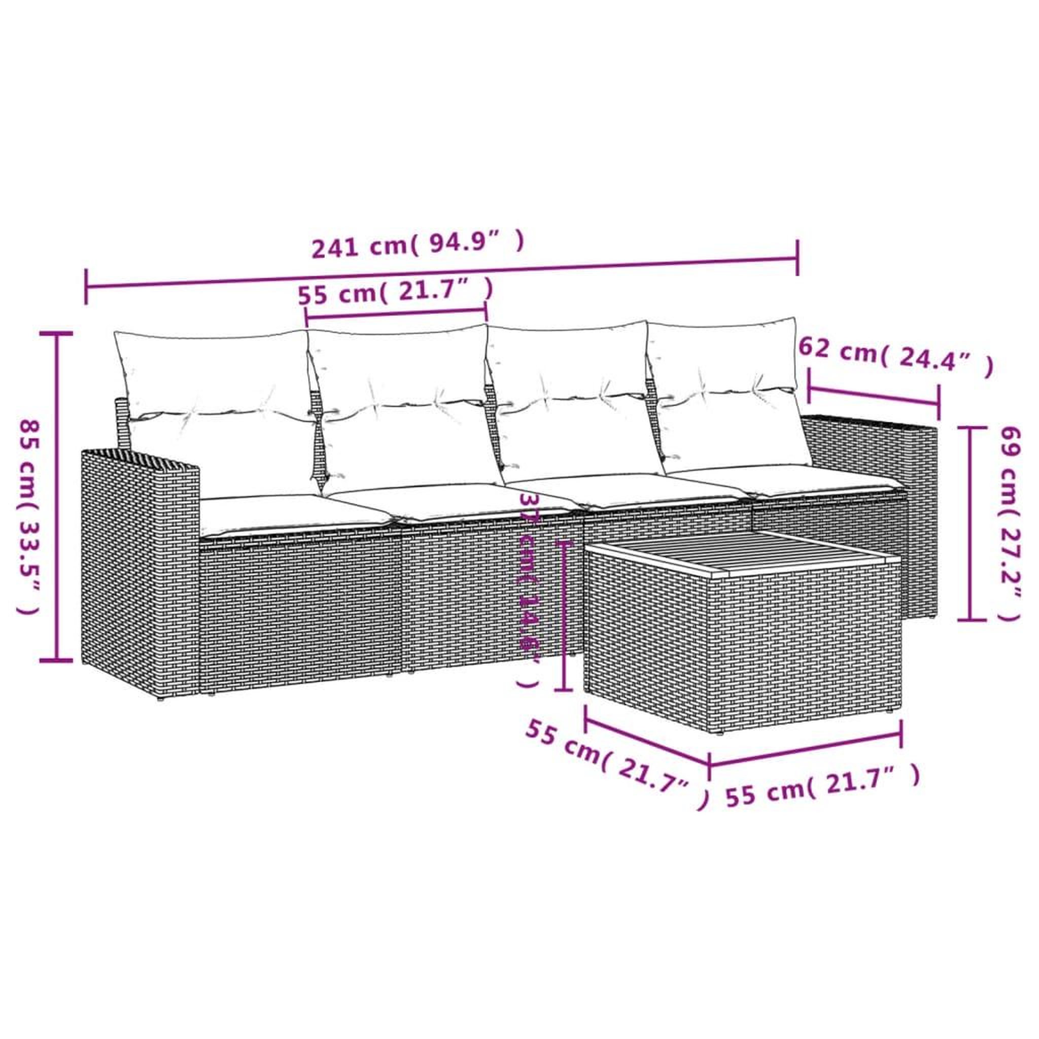 Voir la diapositive 6 : VIDAXL Salon de jardin avec coussins 5pcs melange beige resine tressee