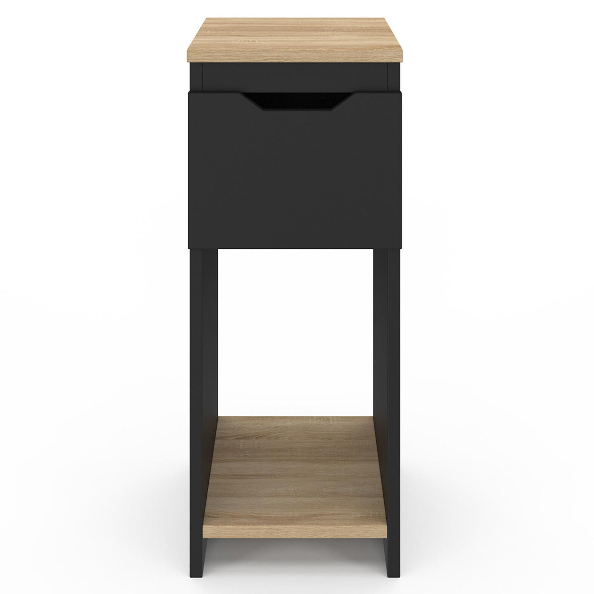 Voir la diapositive 3 : ID MARKET Lot de 2 tables de chevet étroites anouk 1 tiroir avec niche noir et bois