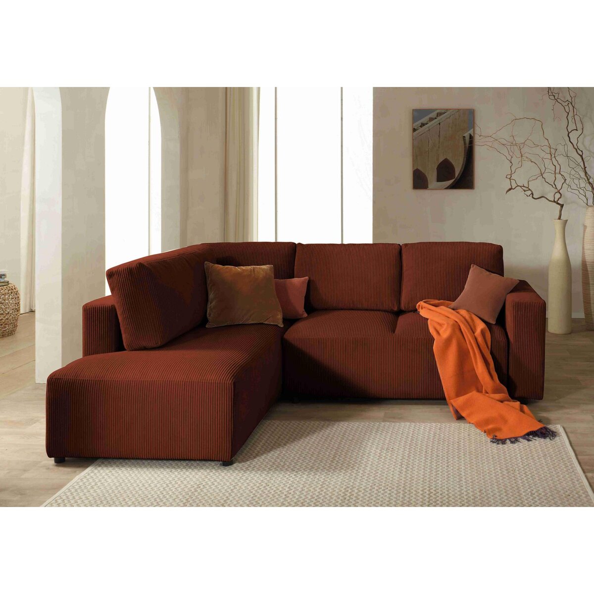 LISA DESIGN Livy - canapé d'angle convertible - avec coffre - en velours côtelé - 5 places - gauche