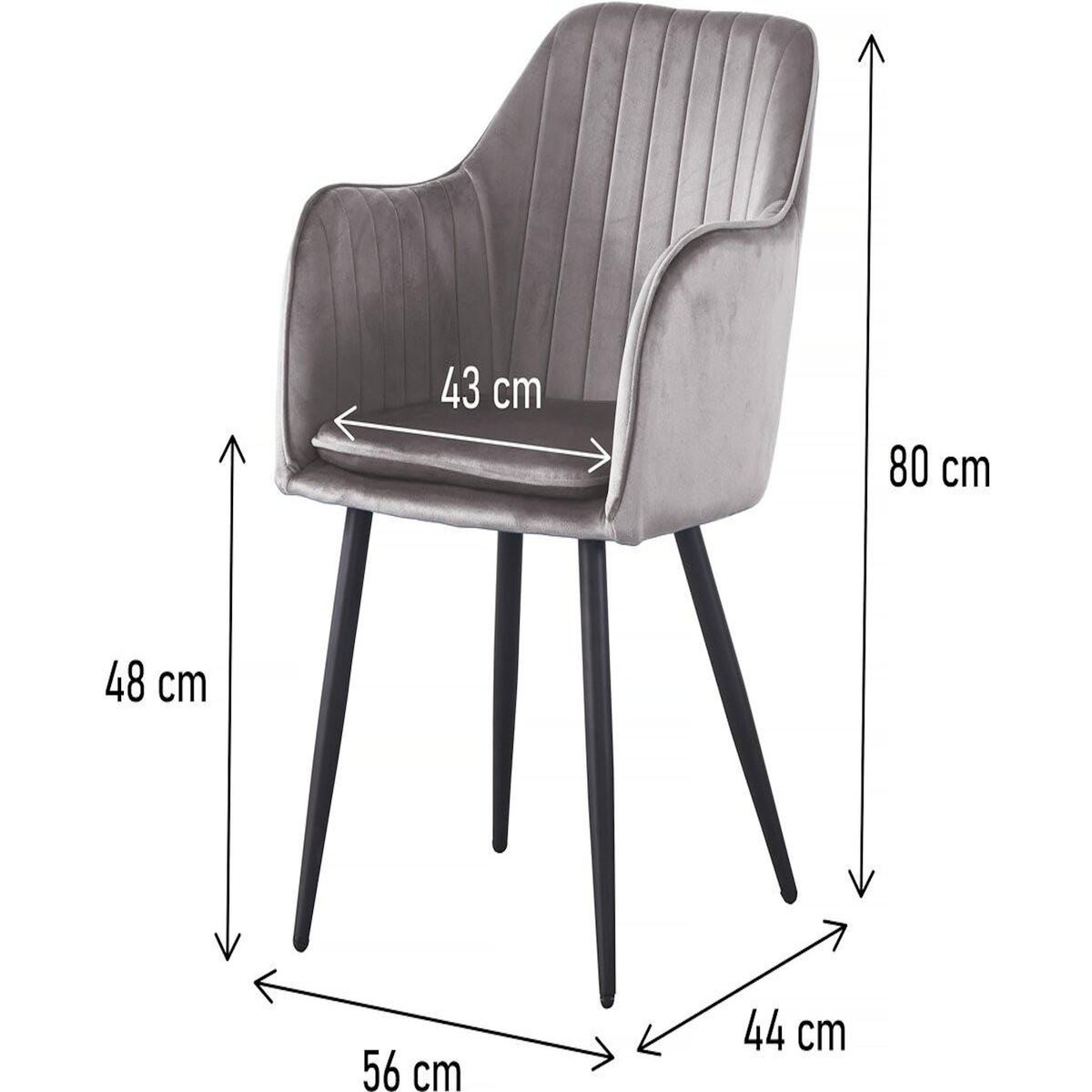 Habitat et Jardin Lot de 2 chaises  Velma  en velours avec accoudoirs - Gris