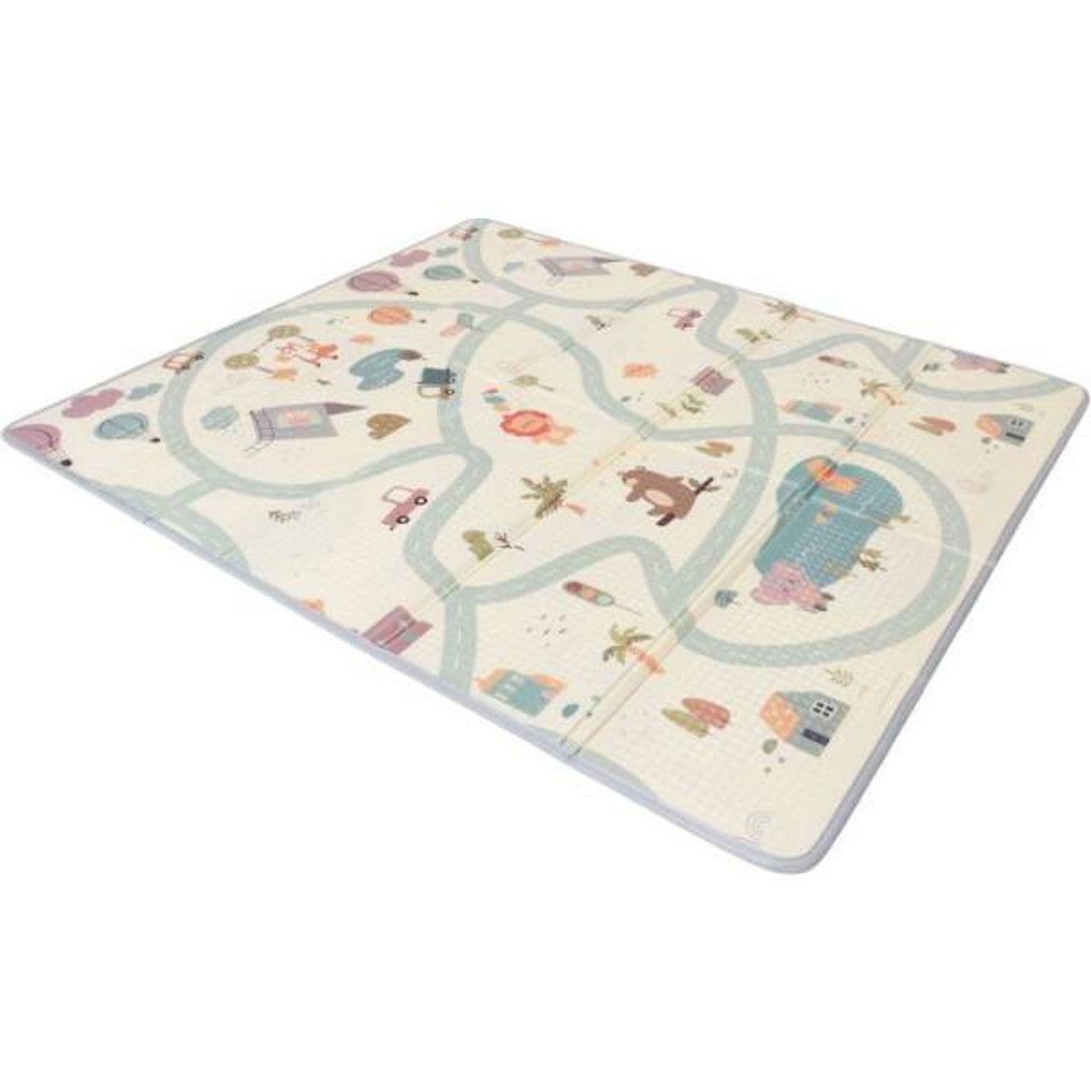 TINEO Maxi tapis d'éveil - TINEO - Réversible - 150 x 180 cm - Face animaux / Face circuit de voiture