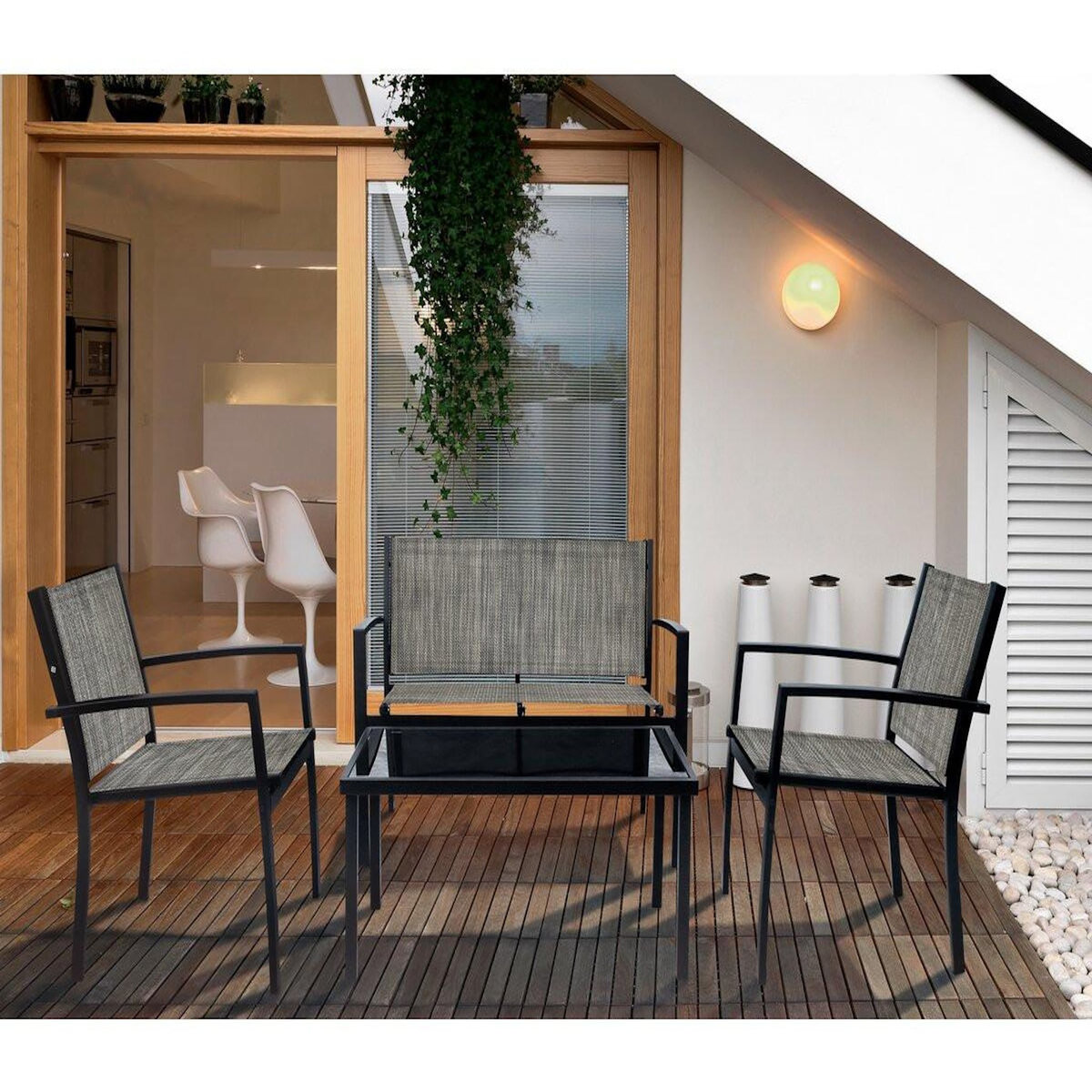 Habitat et Jardin Salon de jardin bas  Lino  - 4 places  - Gris