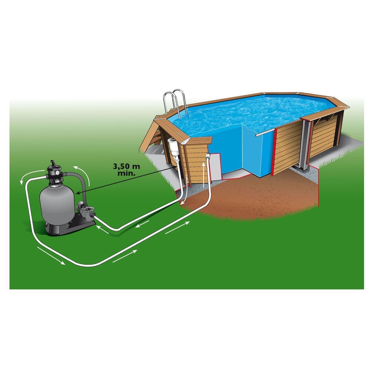 UBBINK Piscine hors sol bois octogonale - 400X610x130cm -  Liner Beige- OCEA 