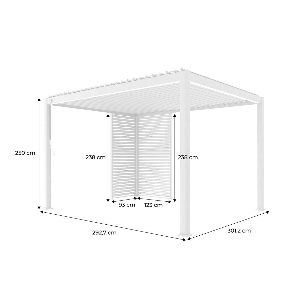 SWEEEK Pergola bioclimatique aluminium 4x3m + 1 persienne 100cm + 1 persienne 130cm Triomphe
