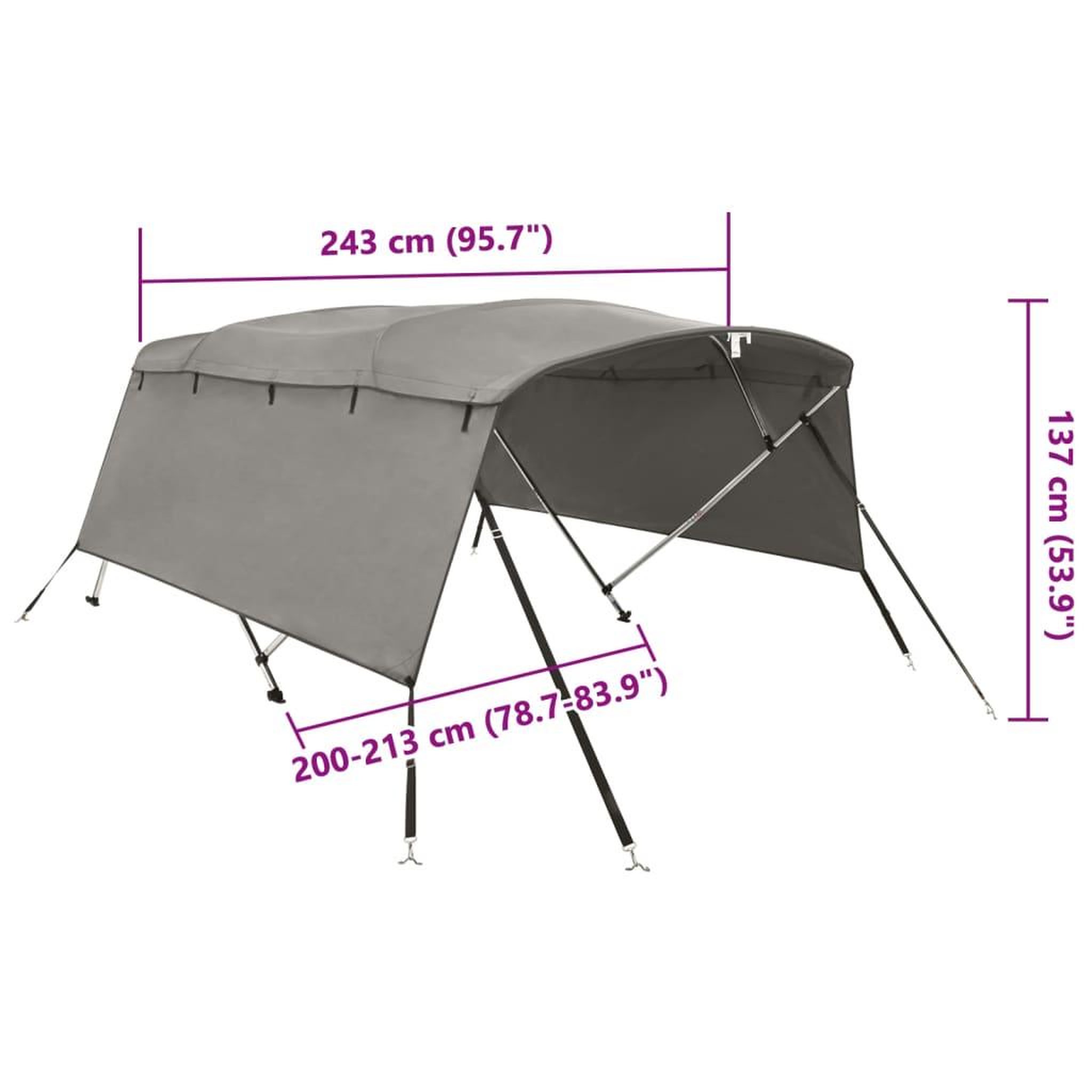 Voir la diapositive 6 : VIDAXL Toit bimini a 4 arceaux parois laterales 243x(200-213)x137 cm