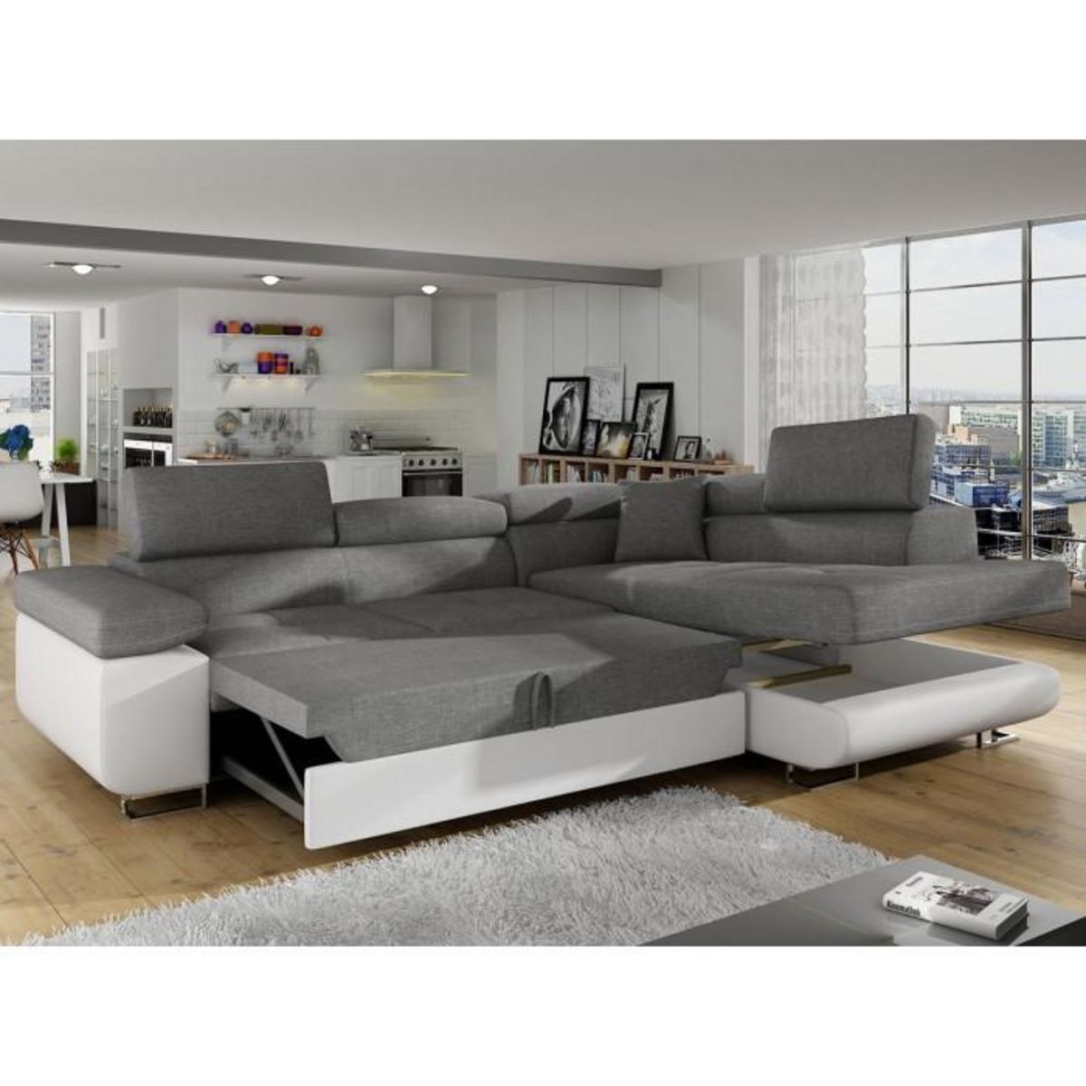 Paris Prix Canapé d'Angle Droit Convertible  Marius  275cm Gris