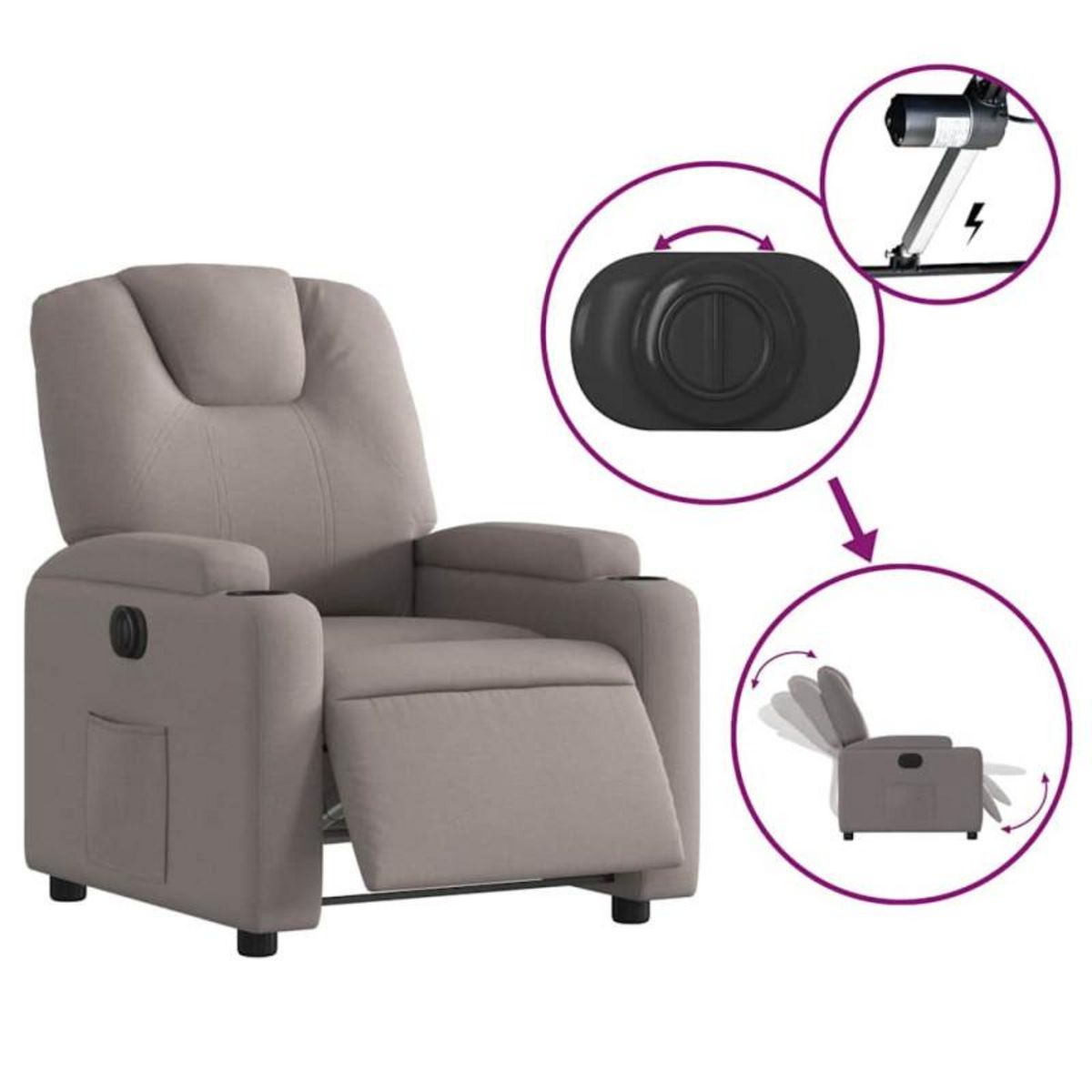 VIDAXL Fauteuil inclinable électrique Taupe Tissu