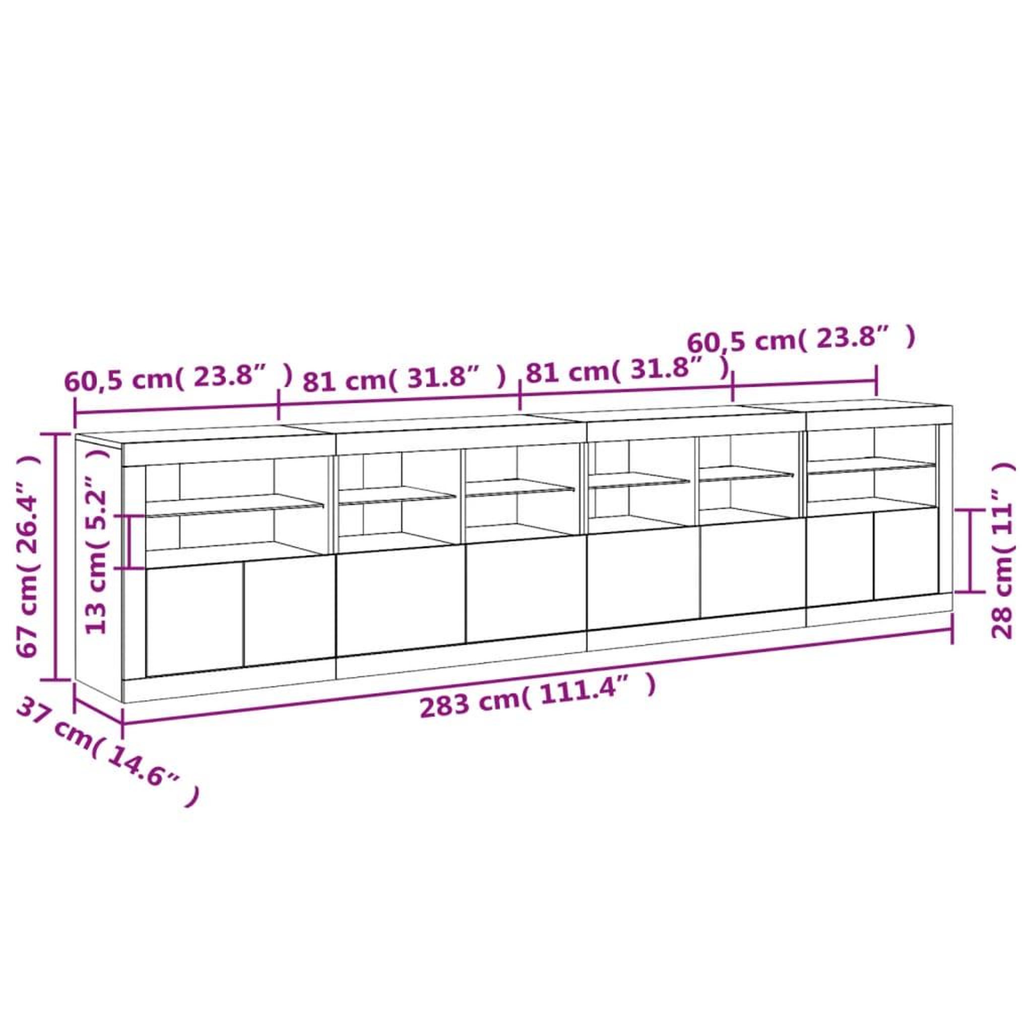 Voir la diapositive 6 : VIDAXL Buffet avec lumieres LED chene sonoma 283x37x67 cm