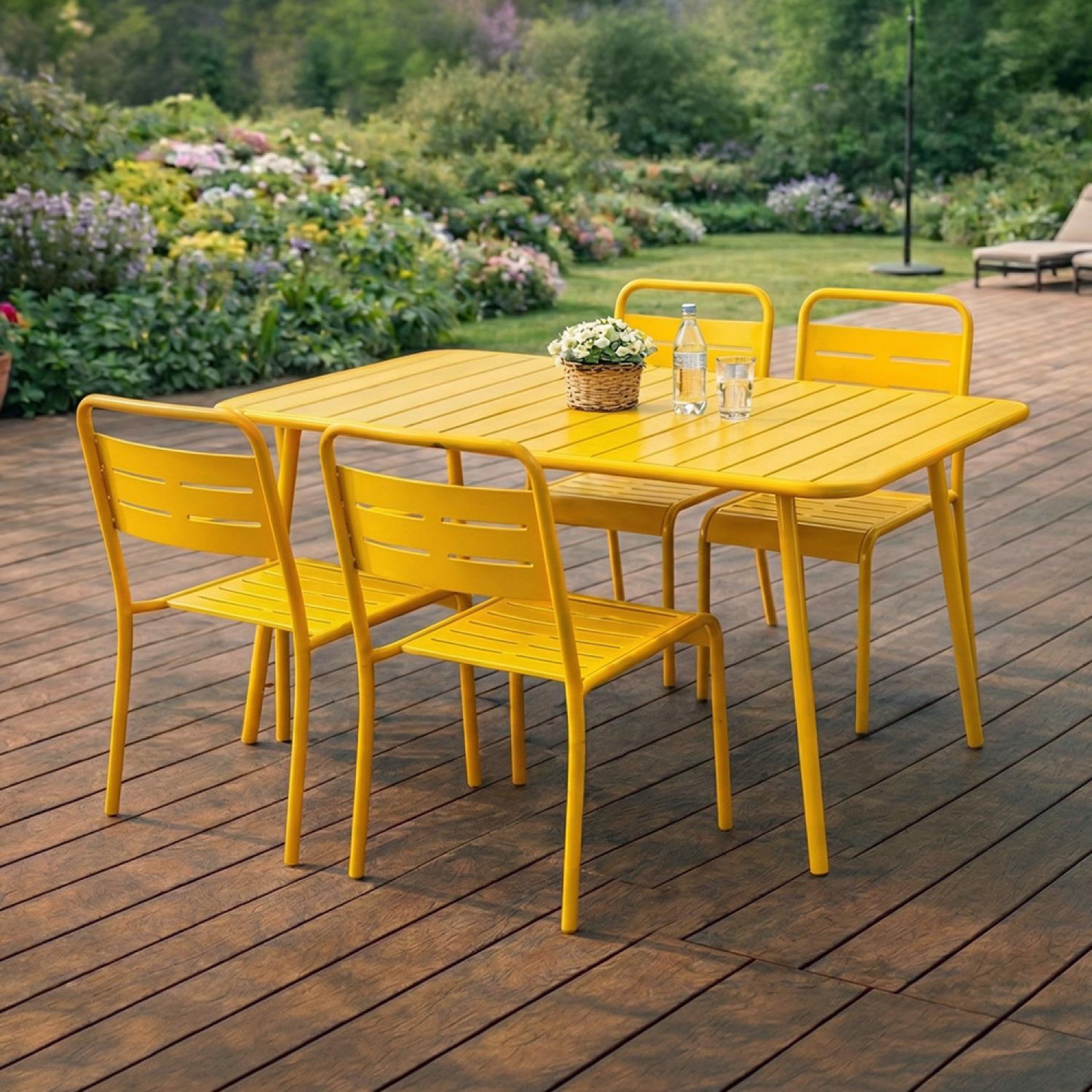 Voir la diapositive 2 : CONCEPT USINE Ensemble table de jardin 120 cm et 4 chaises jaune bergame