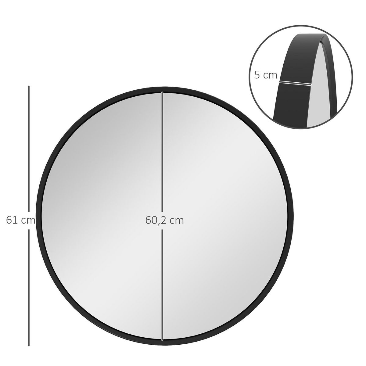 HOMCOM Miroir rond mural diamètre de 61 cm cadre en aluminium style minimaliste décoration noir