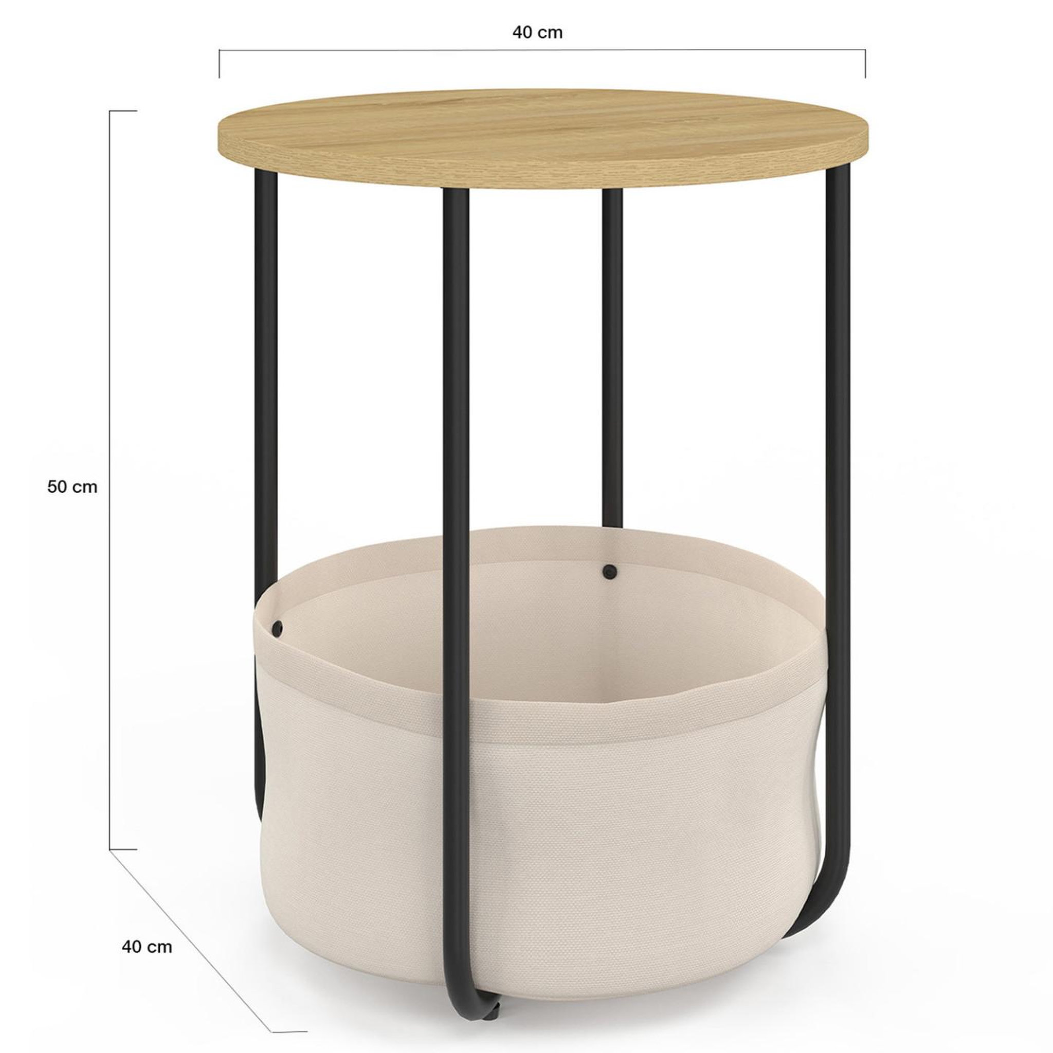 Voir la diapositive 5 : ID MARKET Lot de 2 tables de chevet, tables d'appoint, bout de canapé detroit rondes avec panier en tissu design industriel