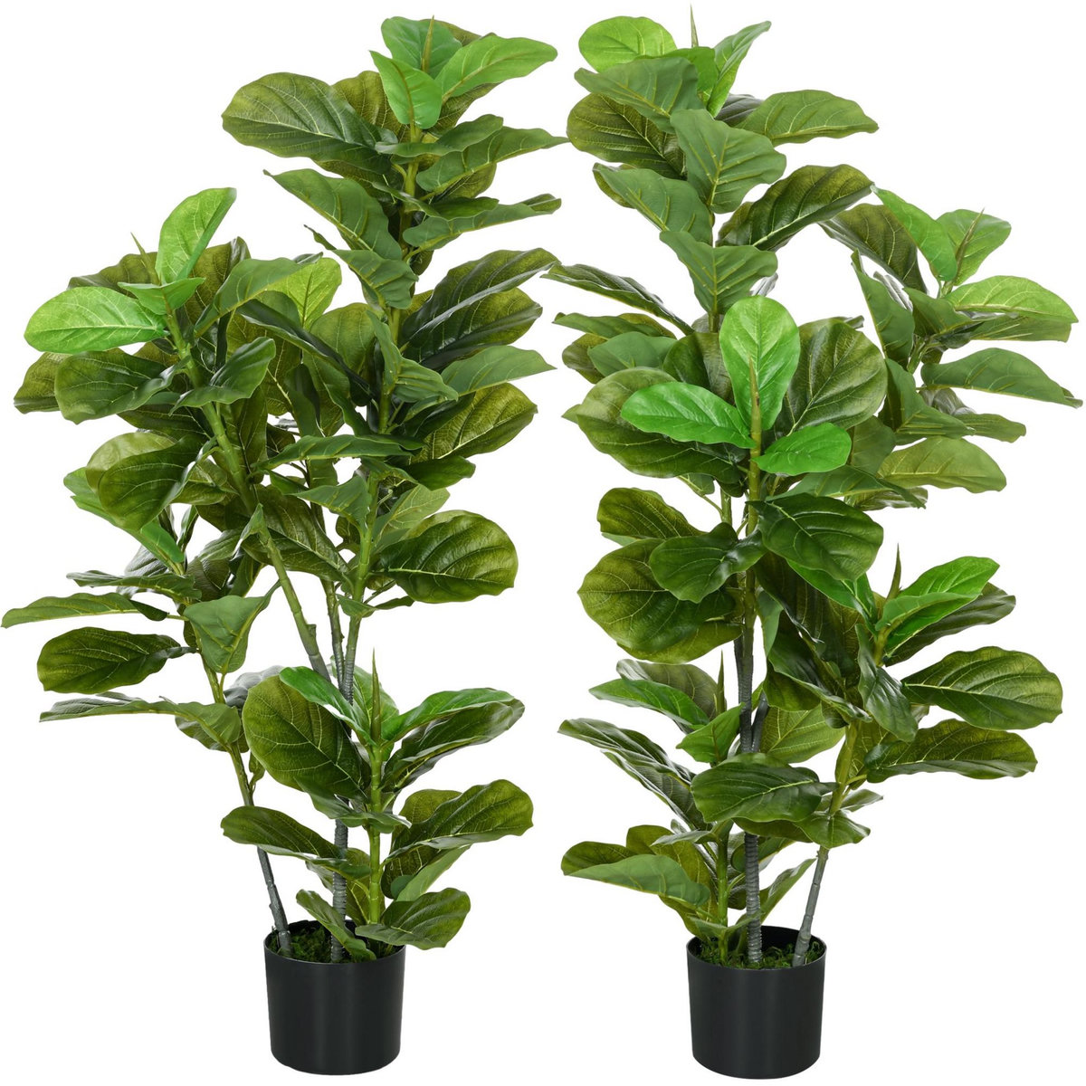 HOMCOM Ficus Lutea artificiels 1,10H m - lot de 2 ficus artificiels - 90 feuilles réalistes par pied - pot inclus noir vert
