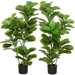 HOMCOM Ficus Lutea artificiels 1,10H m - lot de 2 ficus artificiels - 90 feuilles réalistes par pied - pot inclus noir vert
