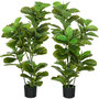 Voir la diapositive 1 : HOMCOM Ficus Lutea artificiels 1,10H m - lot de 2 ficus artificiels - 90 feuilles réalistes par pied - pot inclus noir vert