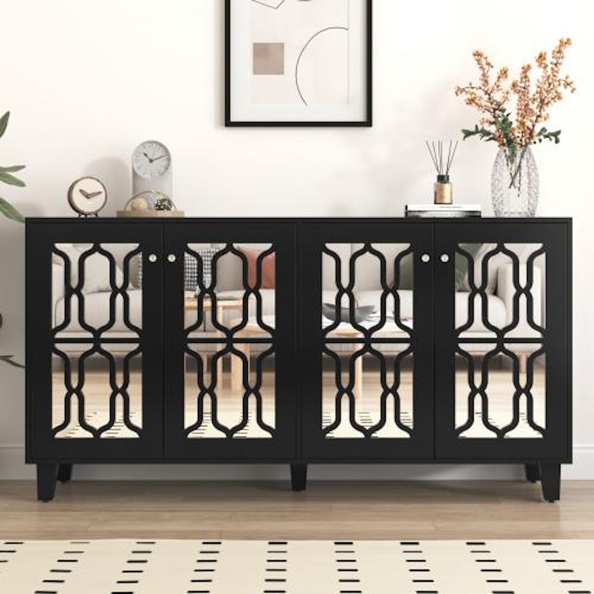 MERAX Buffet 4 porte(s) 0 tiroir(s) - 160 cm noir mdf