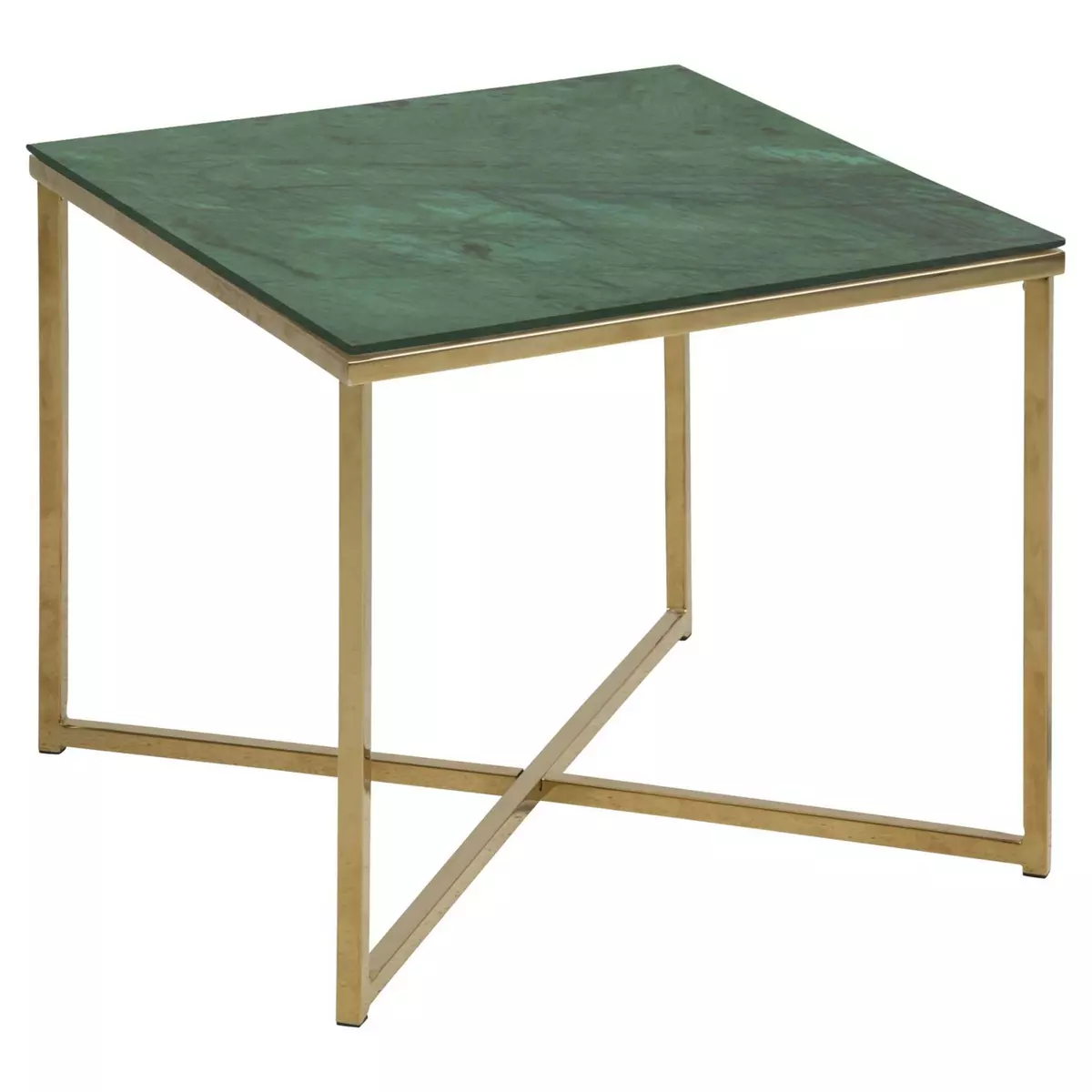 TOILINUX Table d'appoint carré en verre et métal - Vert