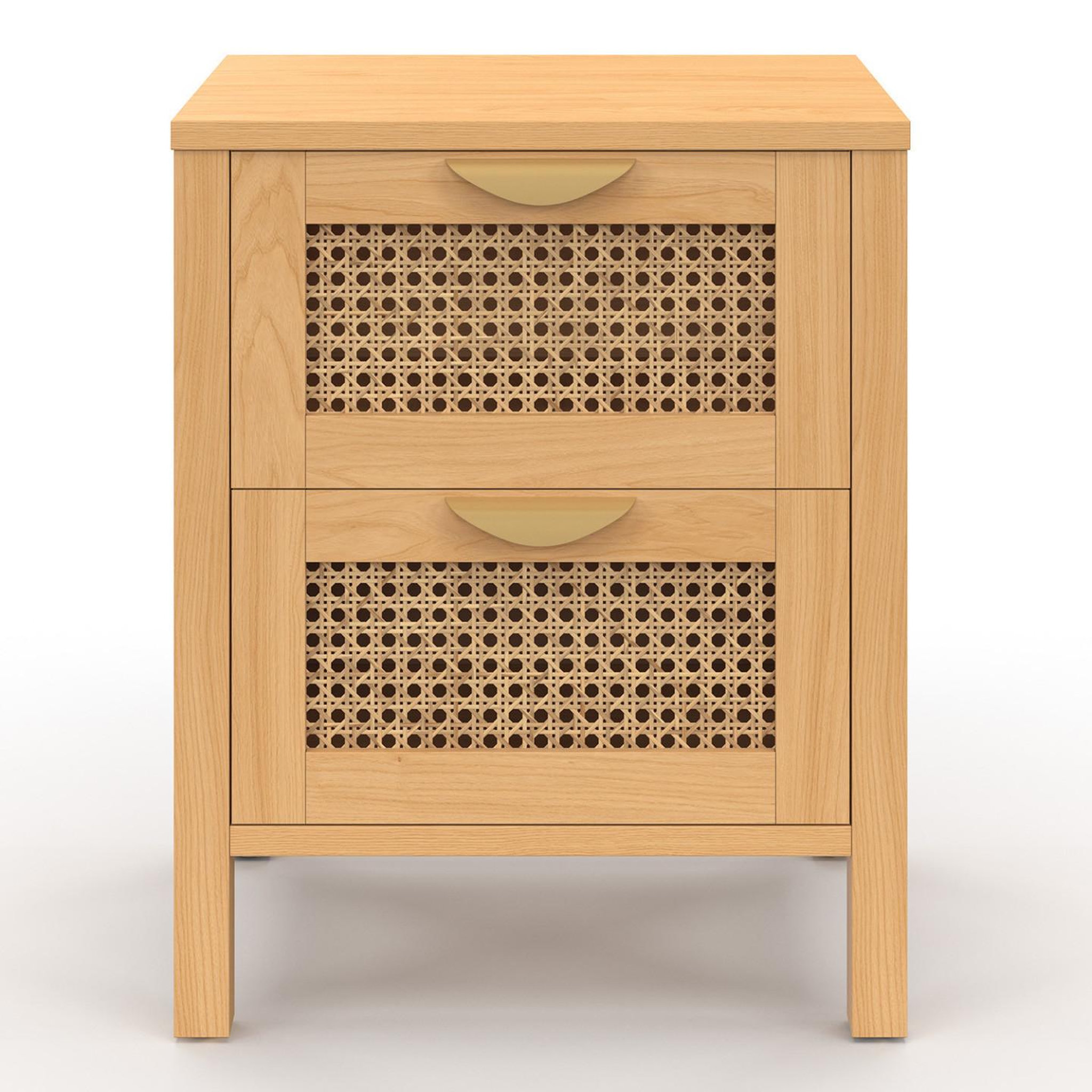 Voir la diapositive 3 : ID MARKET Lot de 2 tables de chevet edhen 2 tiroirs cannage et bois