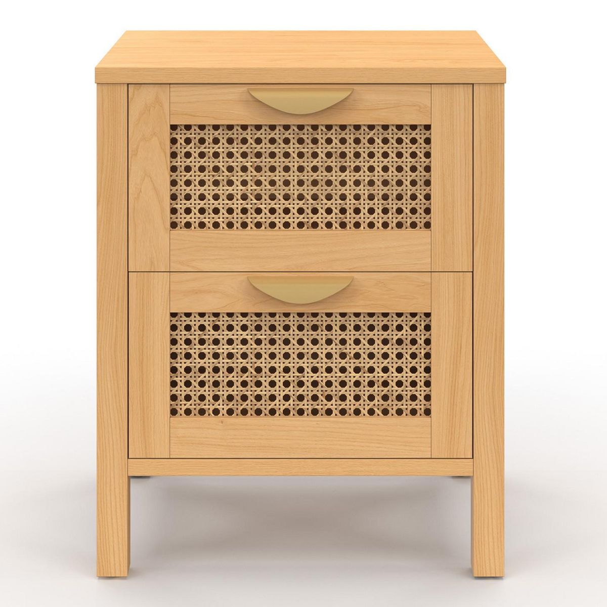 ID MARKET Lot de 2 tables de chevet EDHEN 2 tiroirs cannage et bois