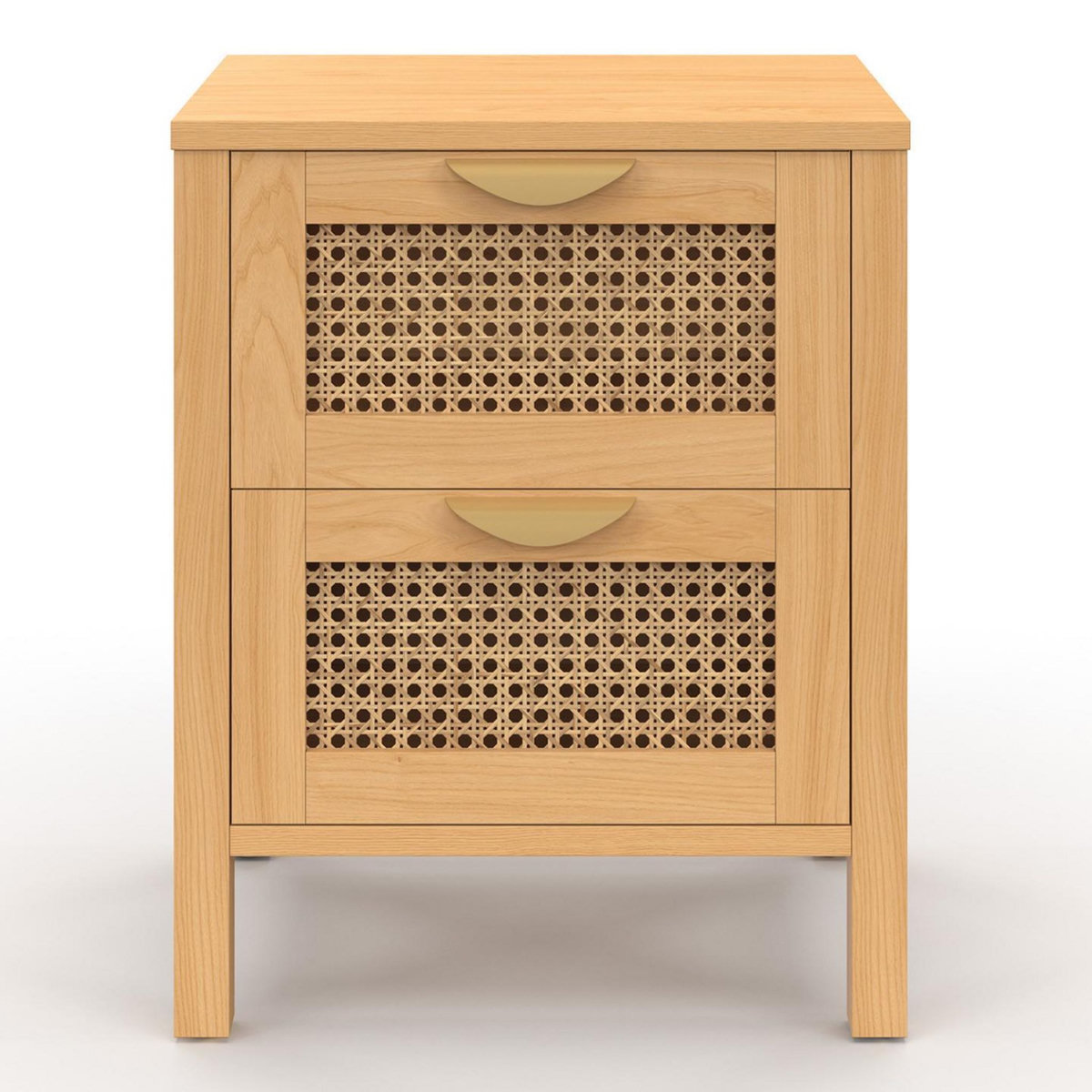 ID MARKET Lot de 2 tables de chevet EDHEN 2 tiroirs cannage et bois