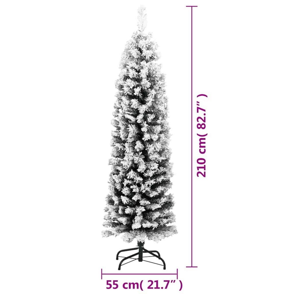 VIDAXL Sapin de Noël artificiel mince flocon de neige vert 210 cm PVC