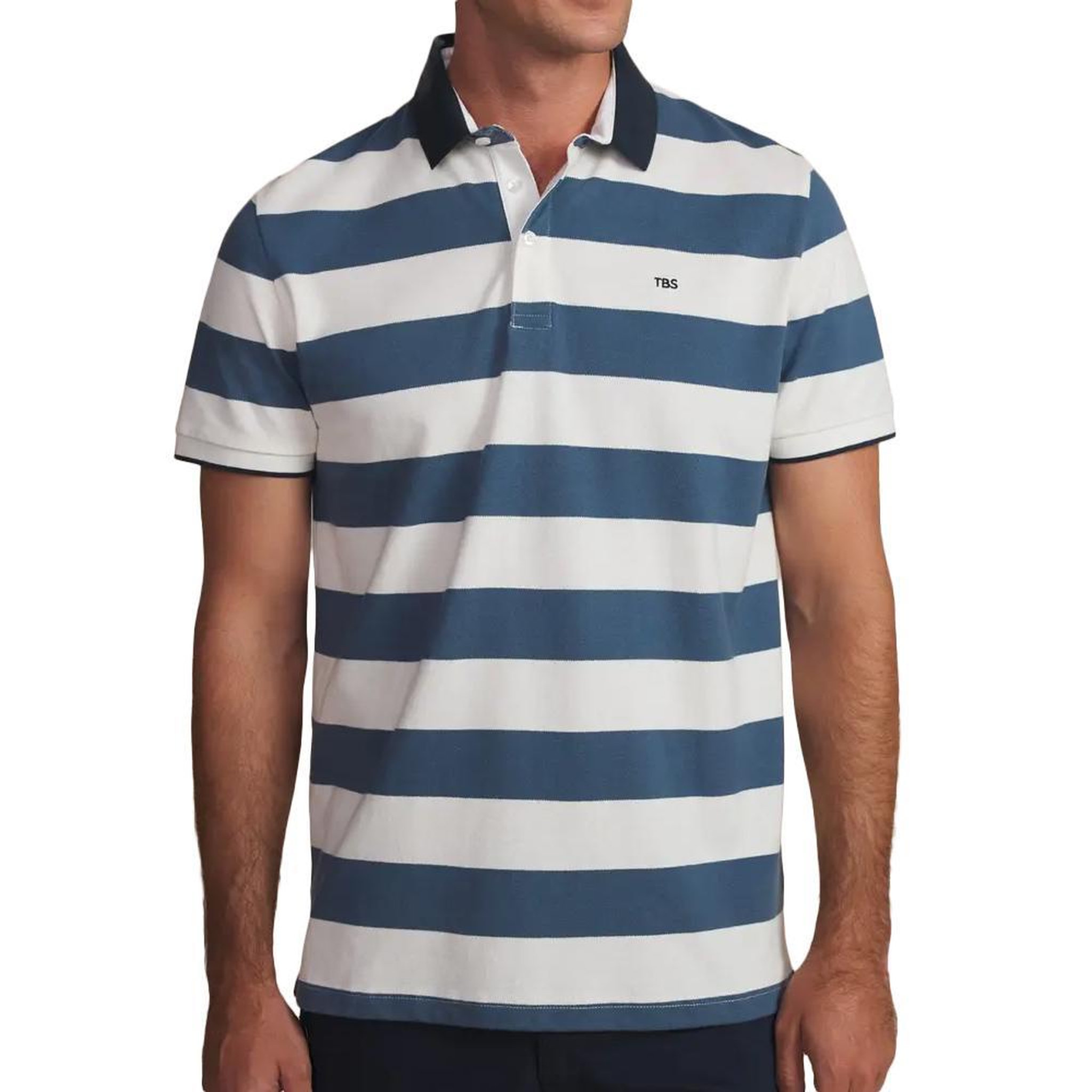 Voir la diapositive 1 : TBS Polo blanc/marine homme tbs regate