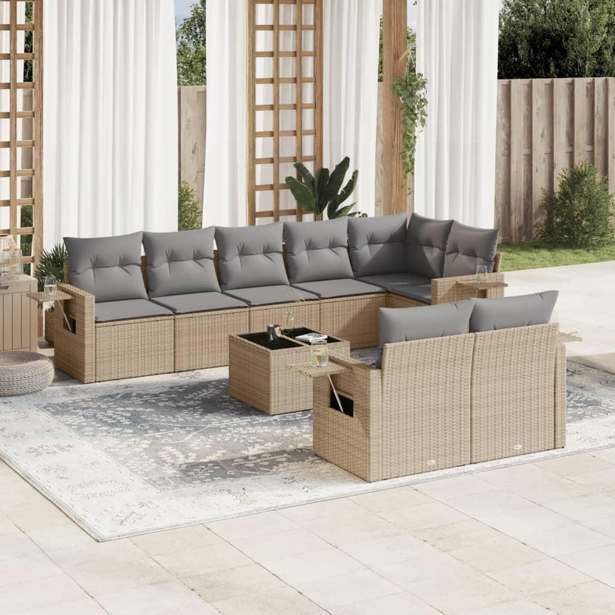VIDAXL Salon de jardin avec coussins 9 pcs beige resine tressee