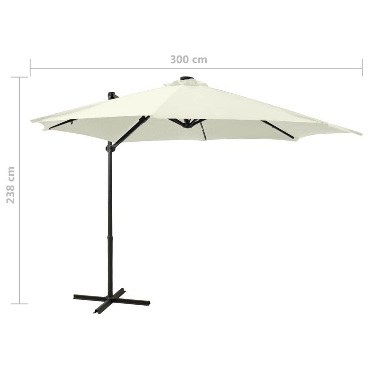 VIDAXL Parasol de jardin en porte-a-faux et mat et lumieres LED sable