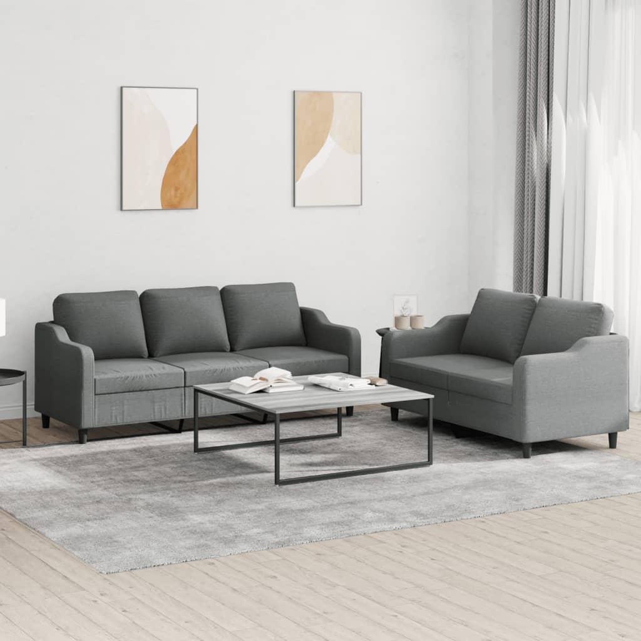VIDAXL Ensemble de canapes 2 pcs avec coussins Gris fonce Tissu