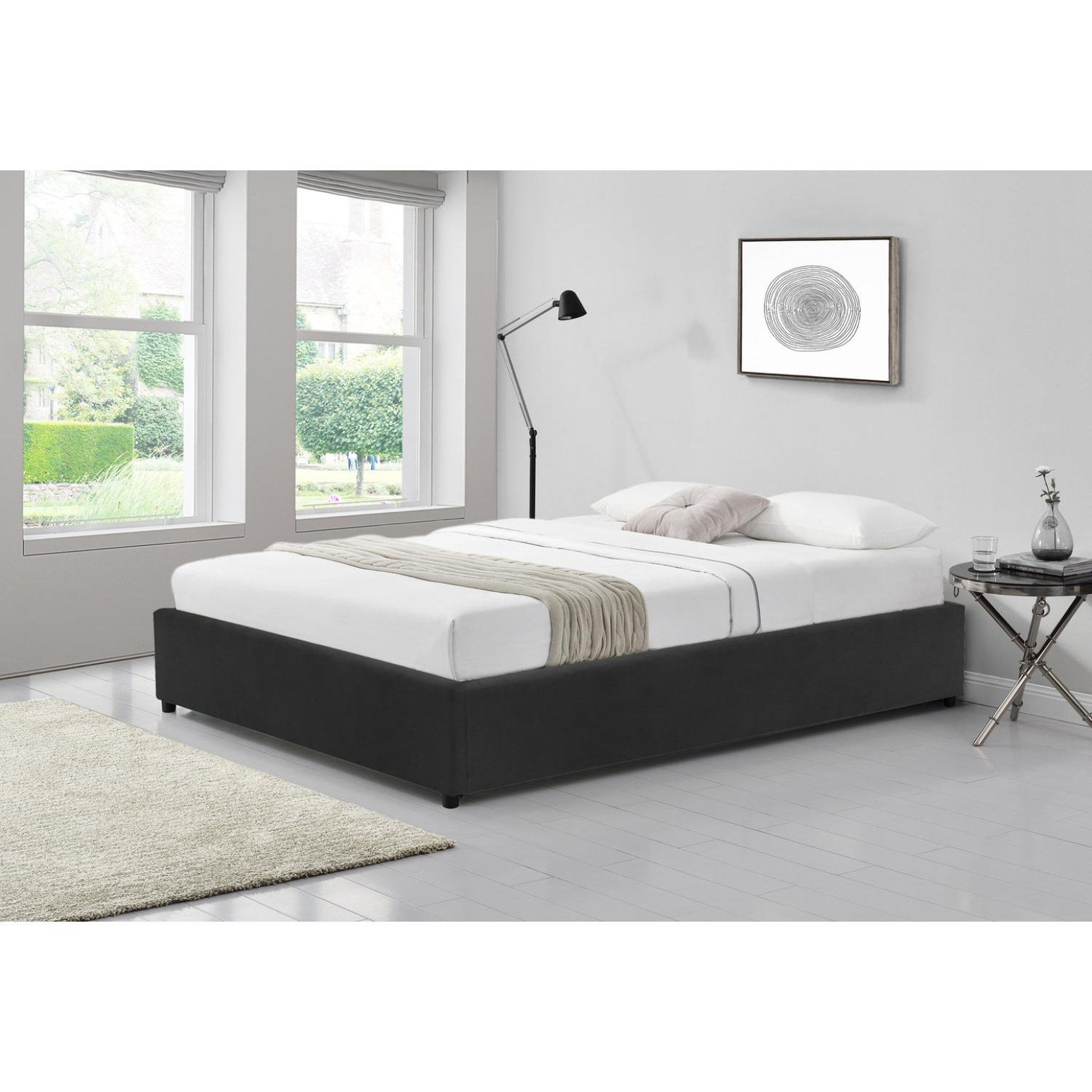 Voir la diapositive 4 : CONCEPT USINE Lit coffre en velours noir 140x190 cm KENNINGTON