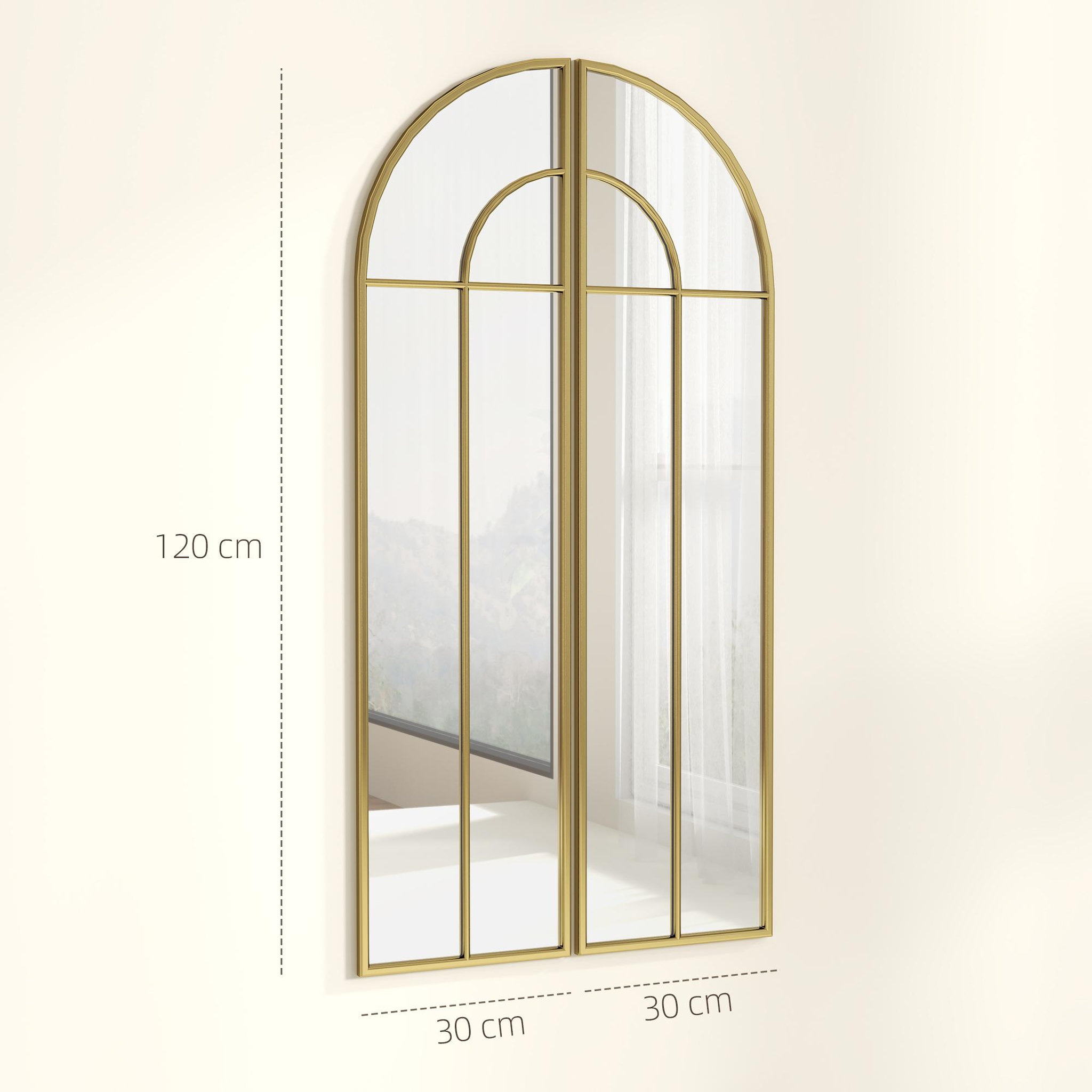 Voir la diapositive 3 : HOMCOM Miroir mural style verrière dim. panneau 30 x 120 cm métal doré verre