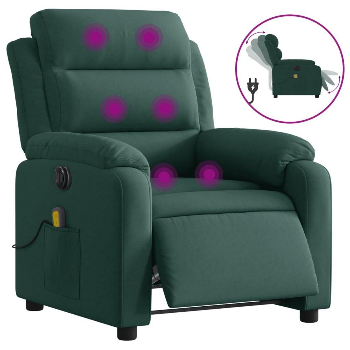 VIDAXL Fauteuil inclinable de massage electrique vert fonce velours