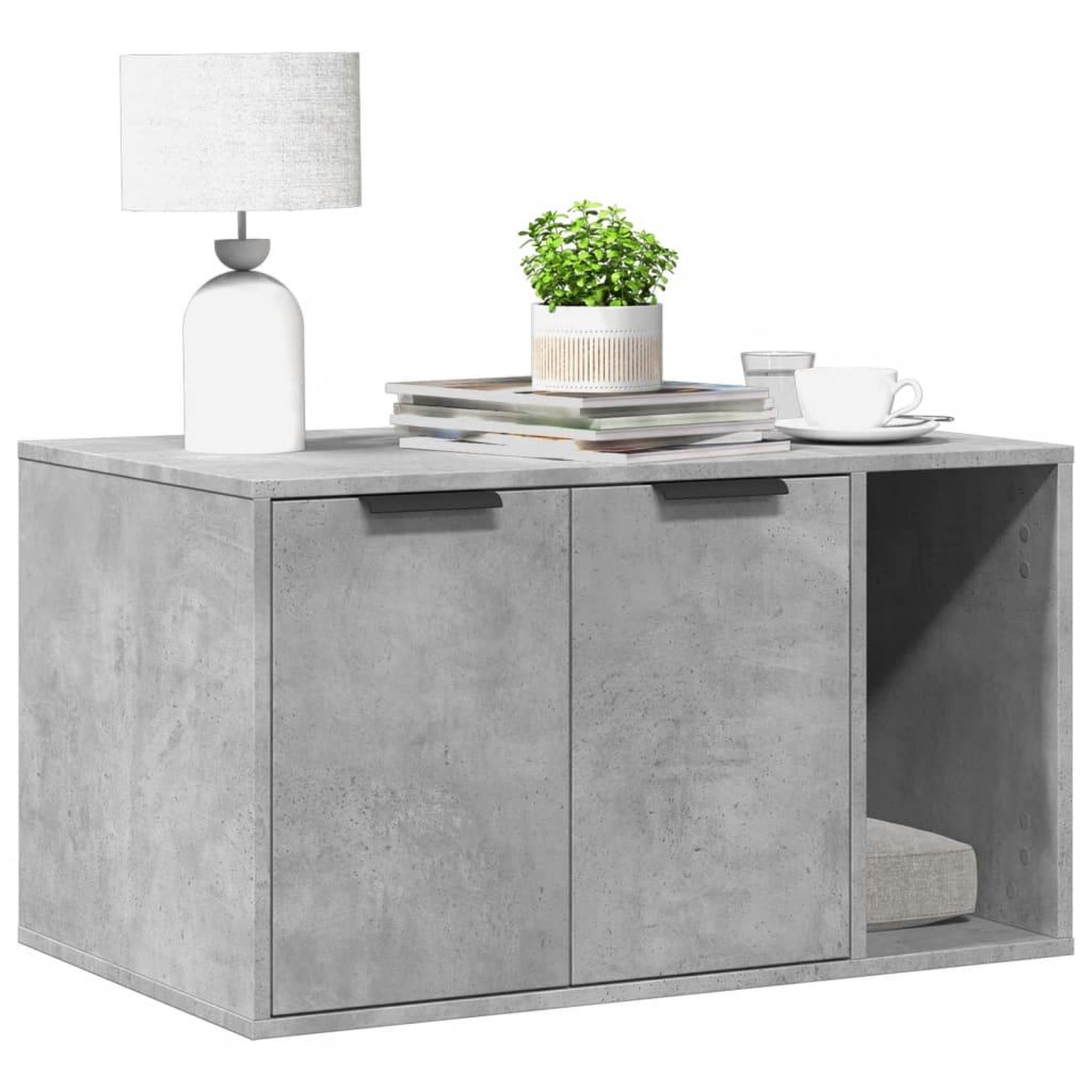 VIDAXL Meuble de bac a litiere pour chat gris beton bois d'ingenierie