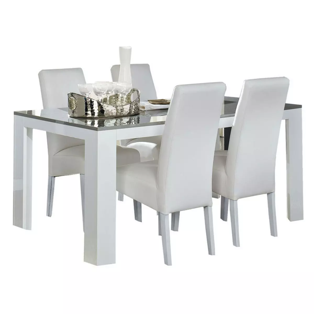 Table salle à manger blanc et gris/taupe laqué - LITA